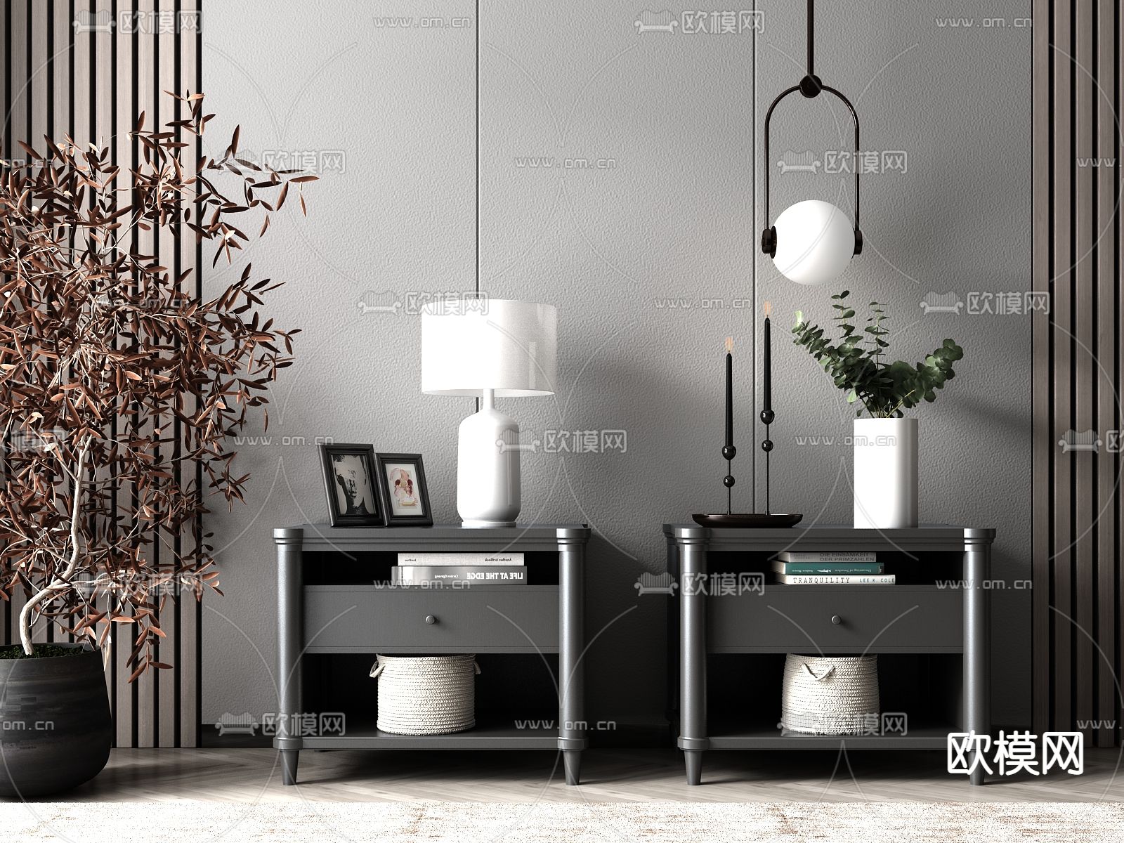 北欧床头柜su模型下载（渲染图1）