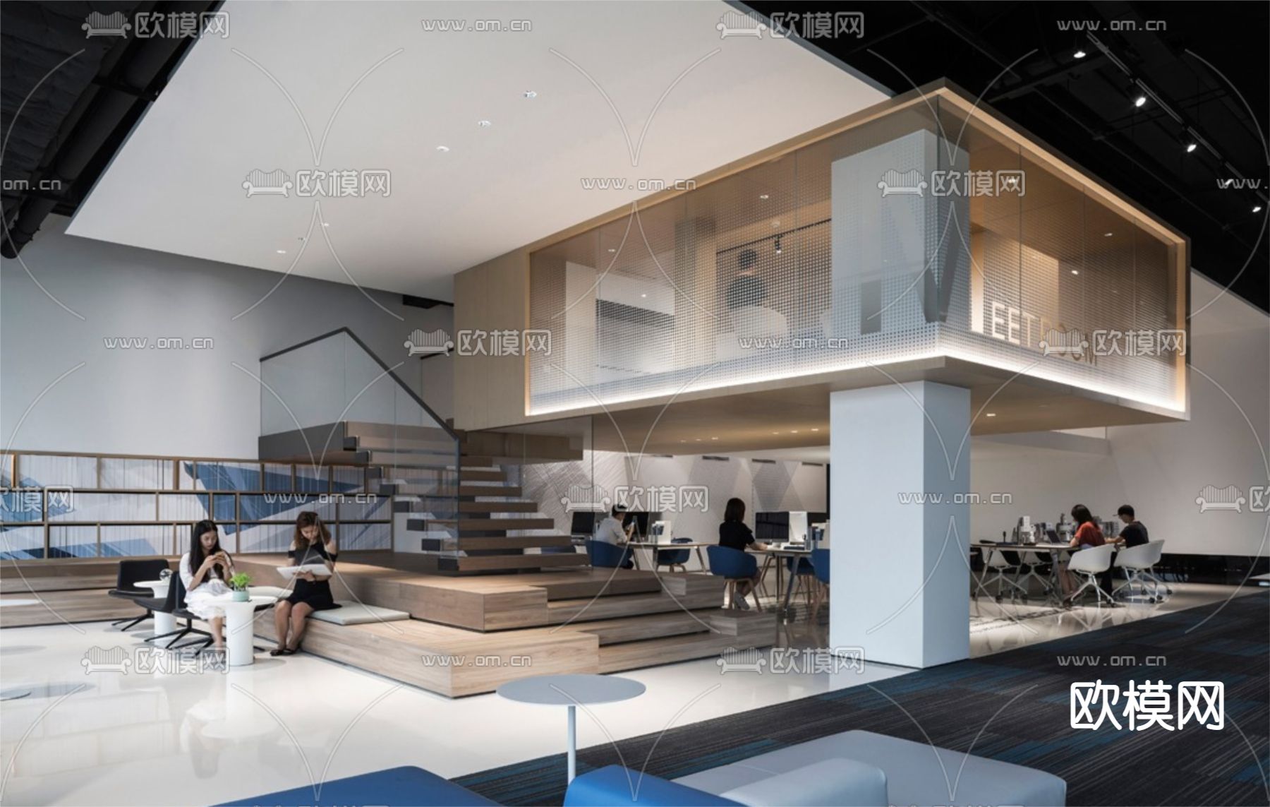 现代办公区su模型