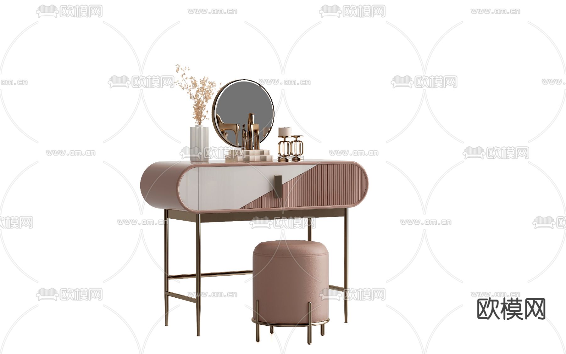 现代轻奢梳妆台3d模型下载（渲染图2）