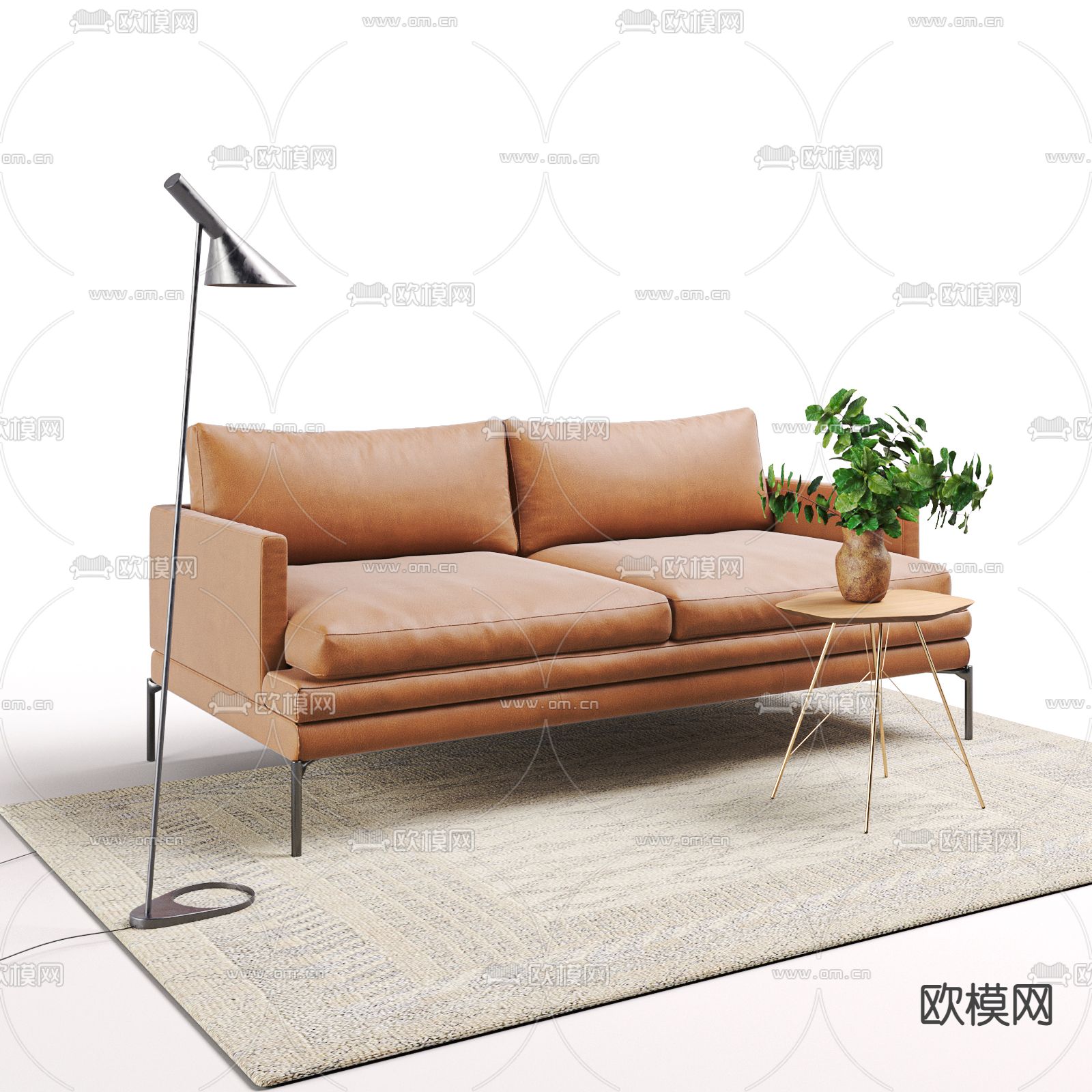 北欧布艺双人沙发3d模型下载（渲染图2）