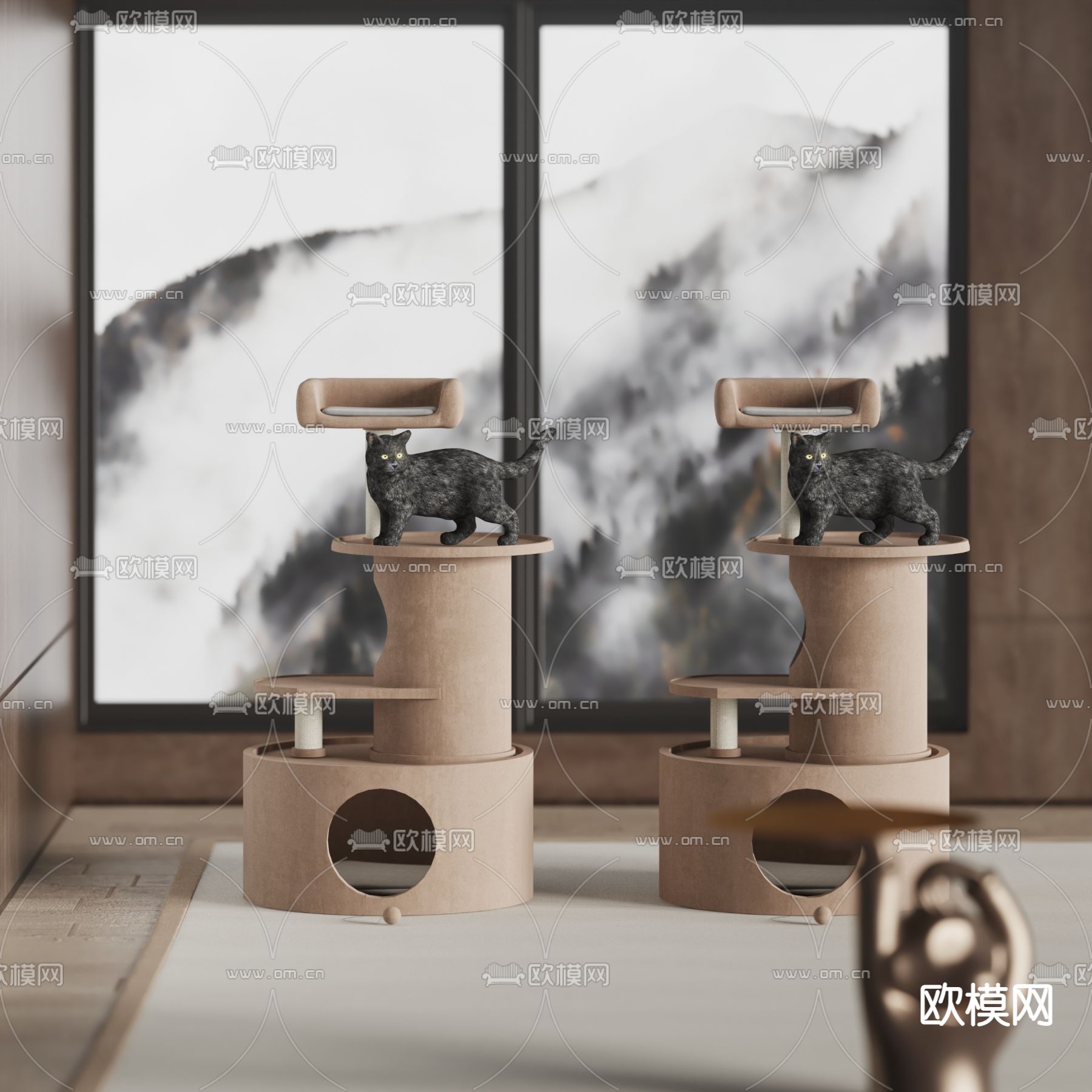 现代实木猫爬架3d模型下载