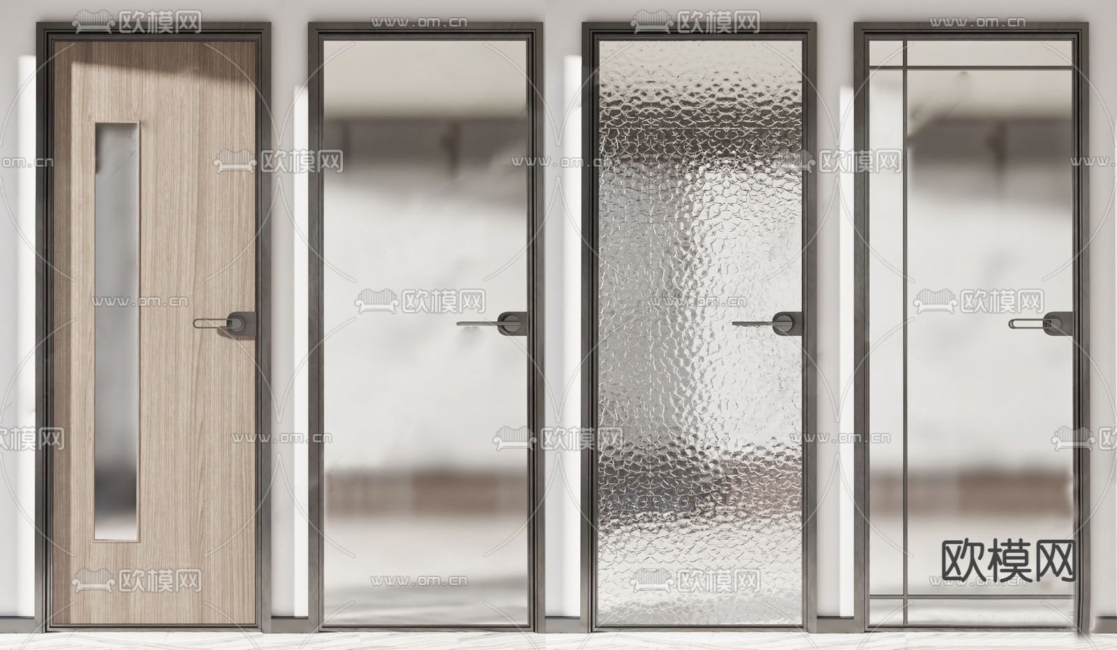 现代玻璃门su模型下载（渲染图1）