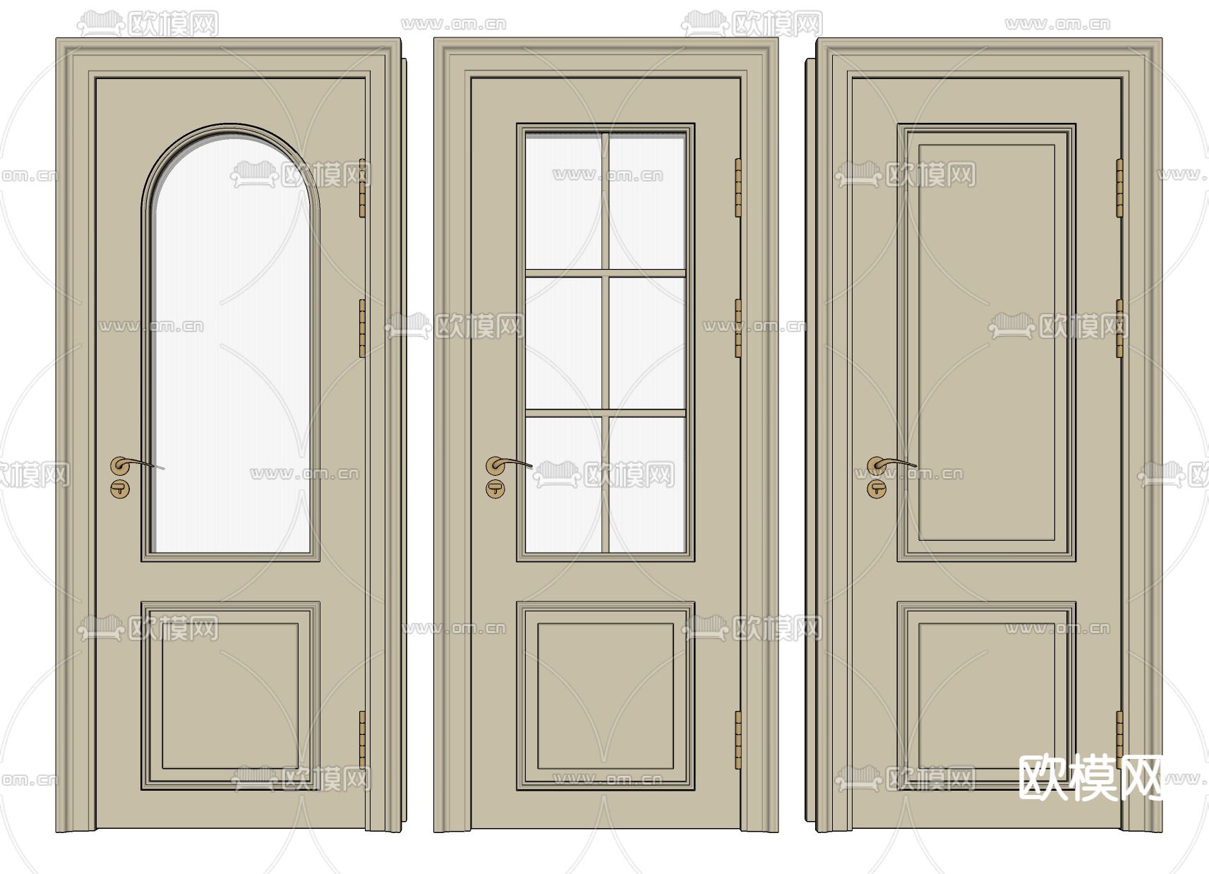 法式房门单开门su模型下载（渲染图2）