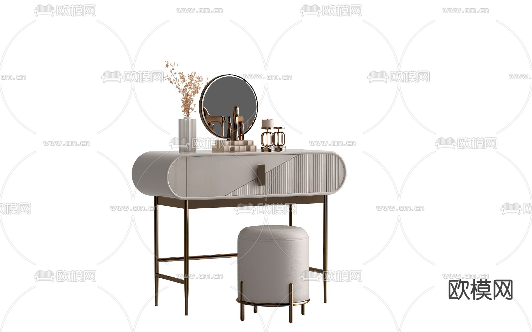 现代轻奢梳妆台3d模型下载（渲染图3）