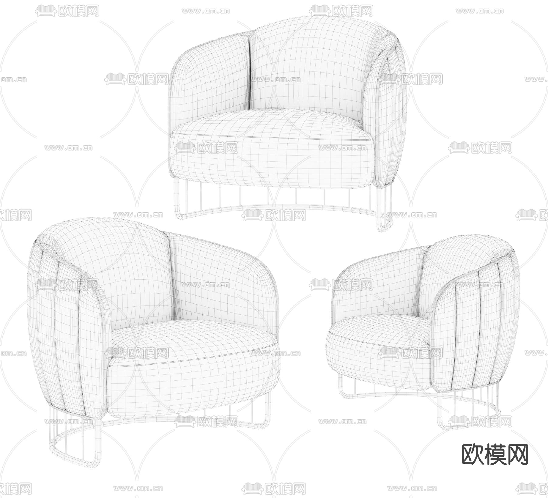 现代布艺单人沙发3d模型下载（渲染图2）