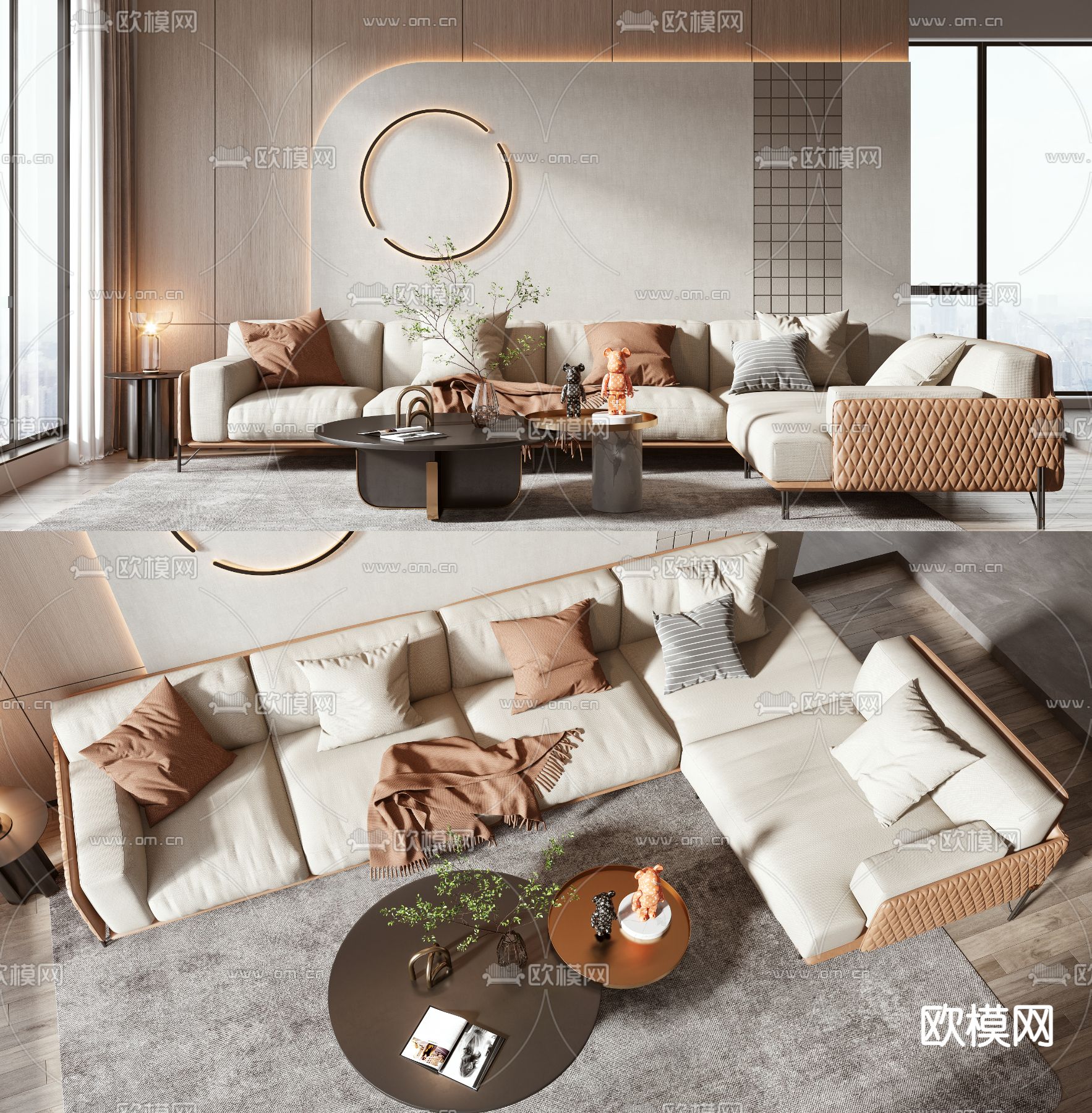 现代布艺转角沙发3d模型