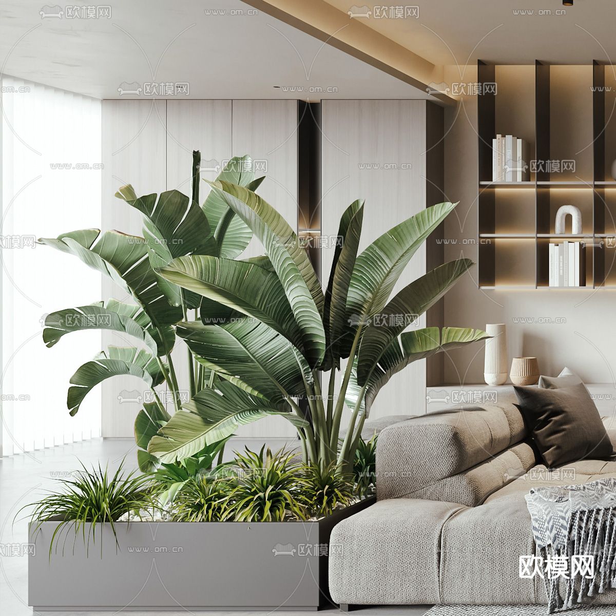 侘寂风布艺沙发组合3d模型下载（渲染图2）