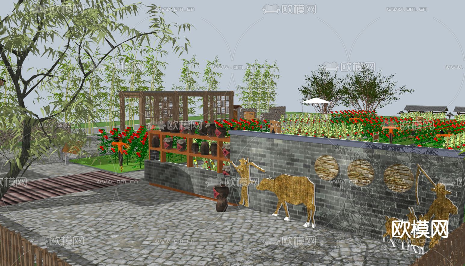 新中式乡村菜园景观su模型下载（渲染图3）