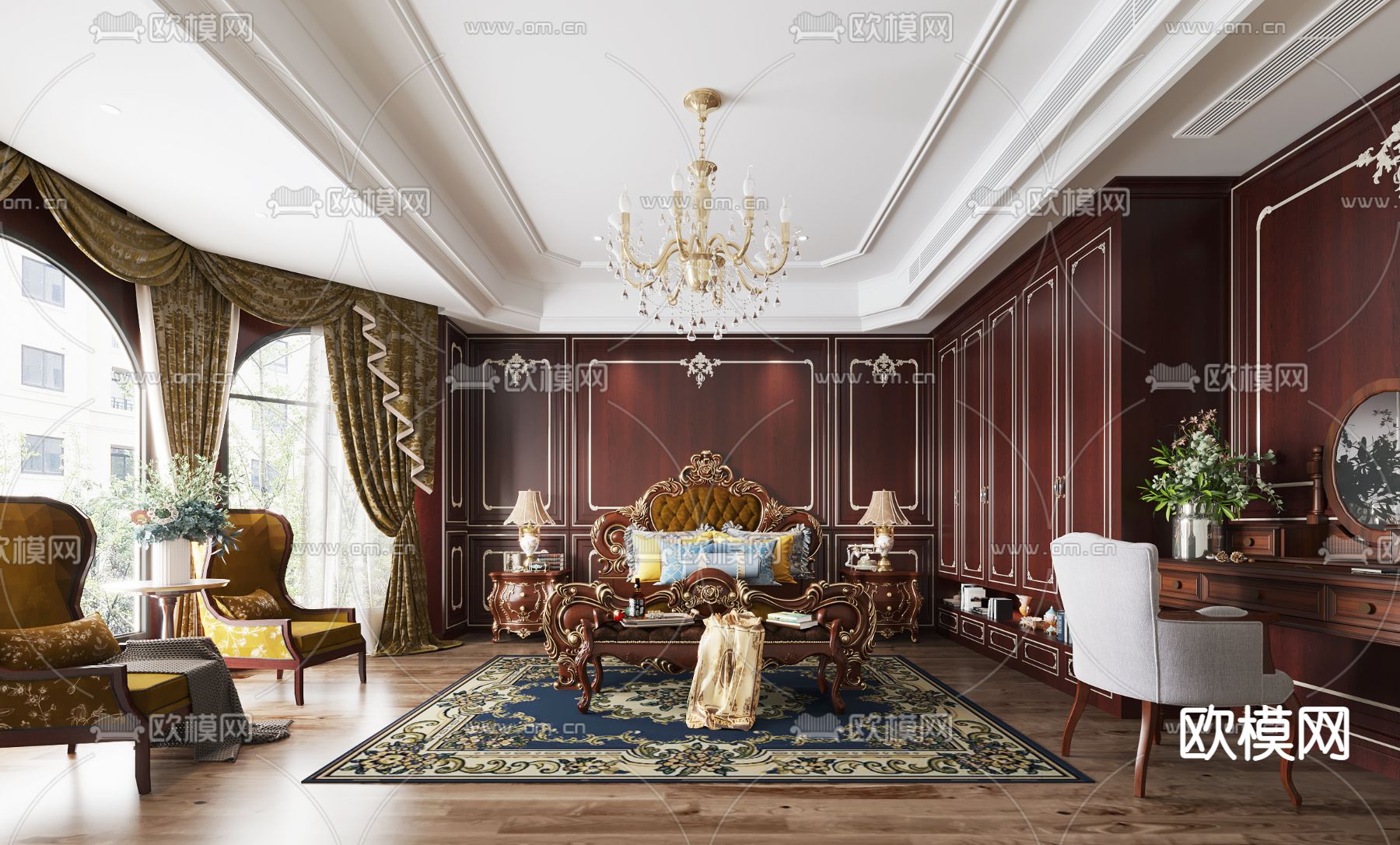 欧式古典卧室3d模型下载