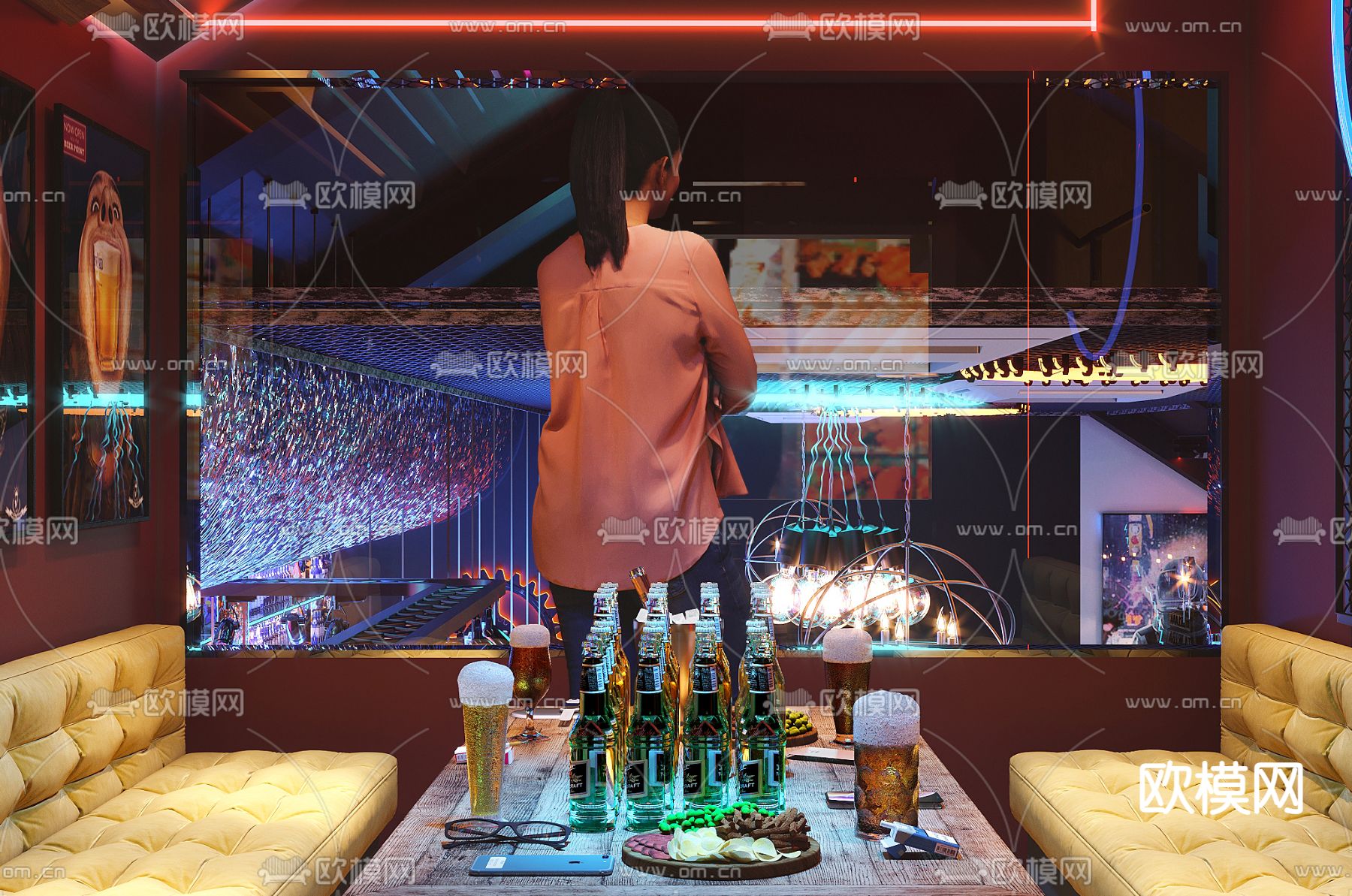 现代酒吧包房3d模型下载（渲染图3）