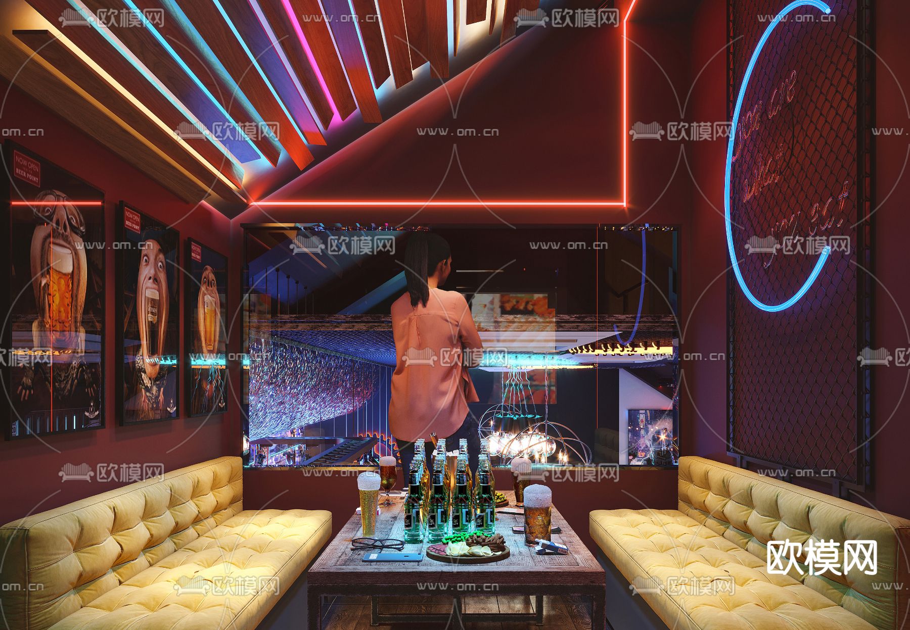现代酒吧包房3d模型下载（渲染图2）