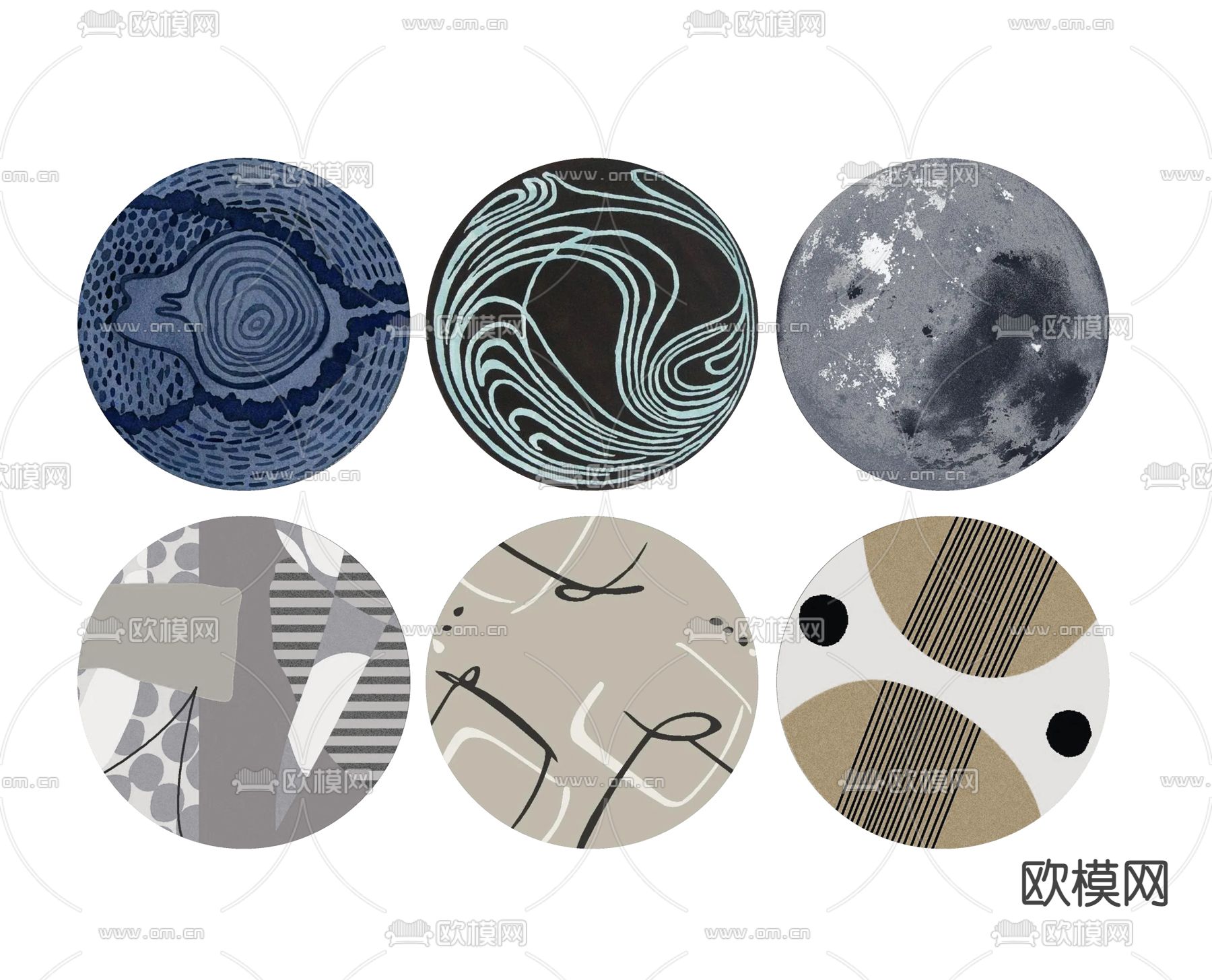 现代圆形地毯su模型下载