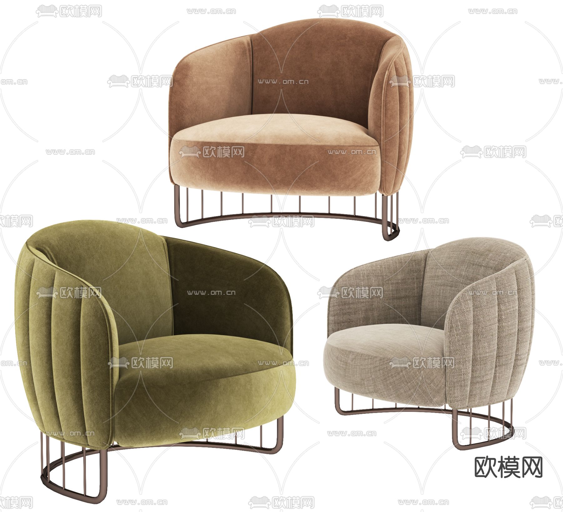 现代布艺单人沙发3d模型下载（渲染图1）