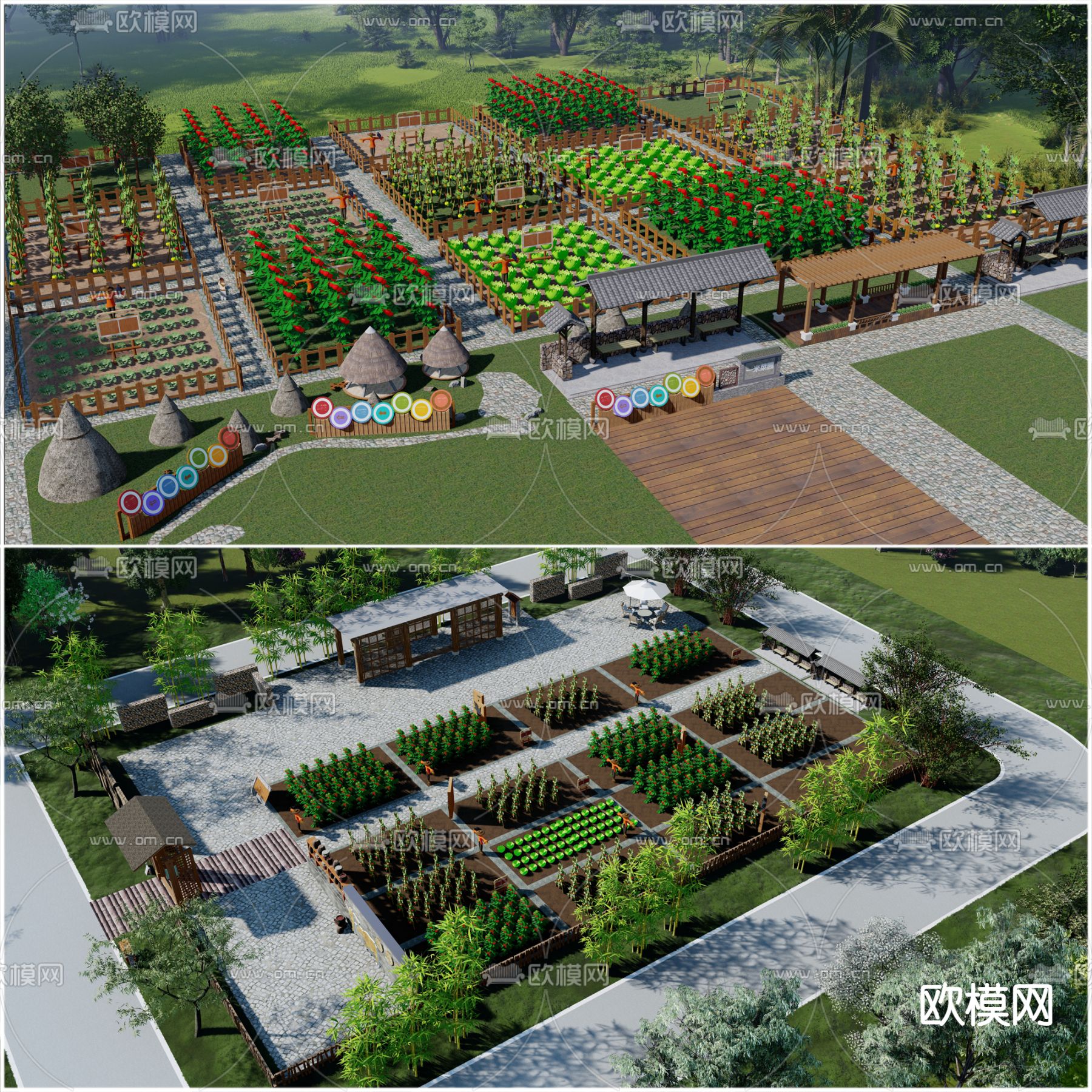 新中式乡村菜园景观su模型下载（渲染图1）