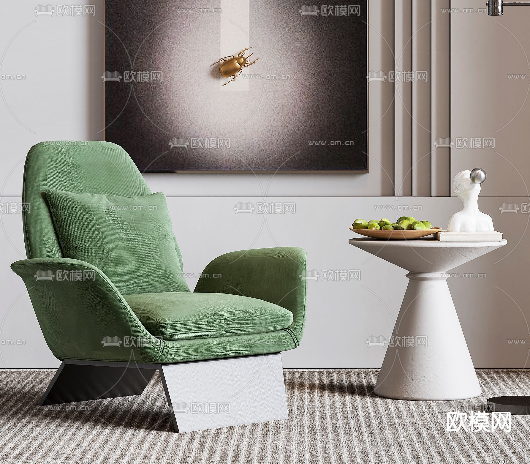 现代布艺休闲椅3d模型下载（渲染图2）