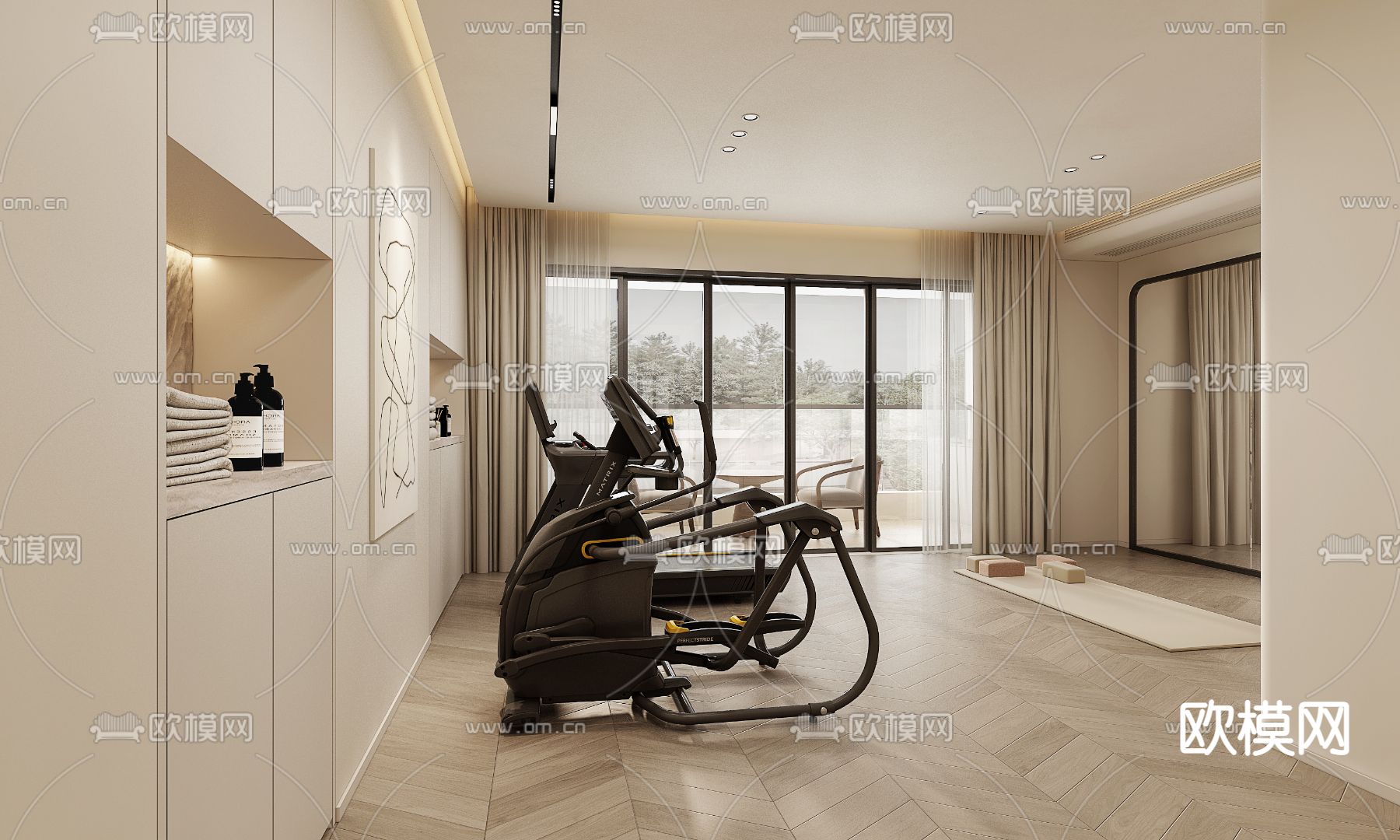 侘寂风健身房3d模型下载（渲染图2）