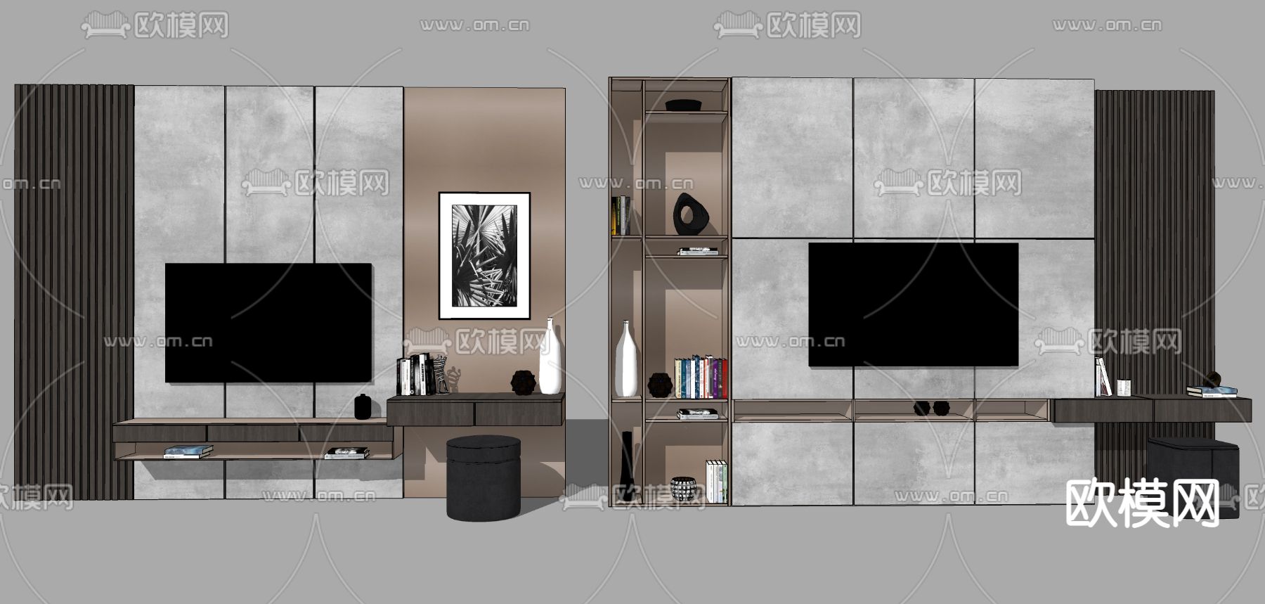 现代电视背景墙su模型下载（渲染图1）