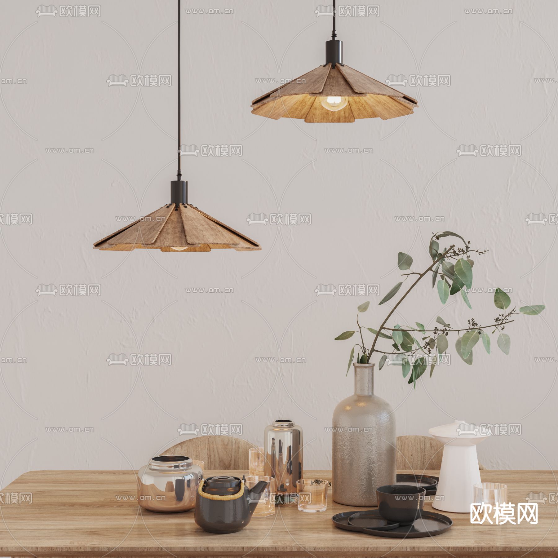 自然风实木吊灯3d模型下载（渲染图4）