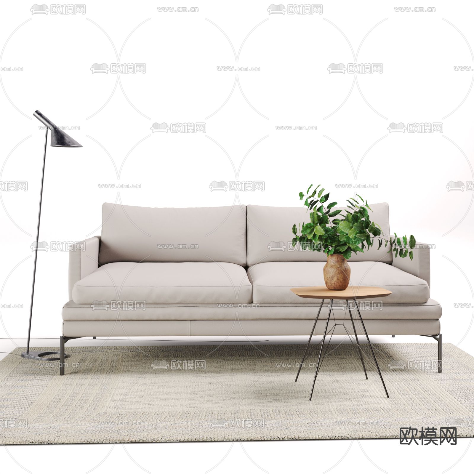 北欧布艺双人沙发3d模型下载（渲染图3）