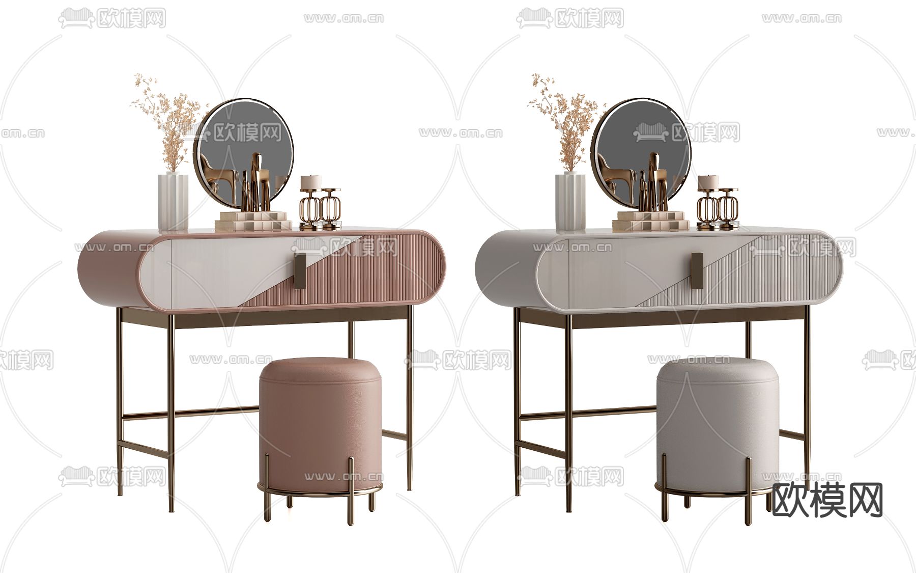 现代轻奢梳妆台3d模型下载（渲染图1）