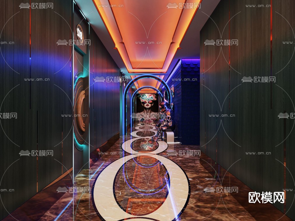 现代KTV走廊3d模型下载_ID11845133_3dmax免费模型-欧模网