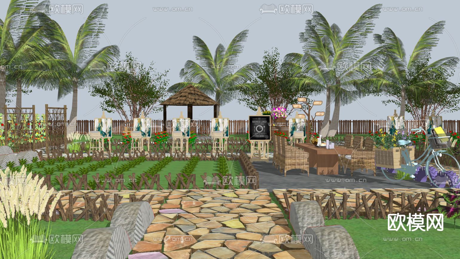 新中式乡村菜园景观su模型下载（渲染图3）