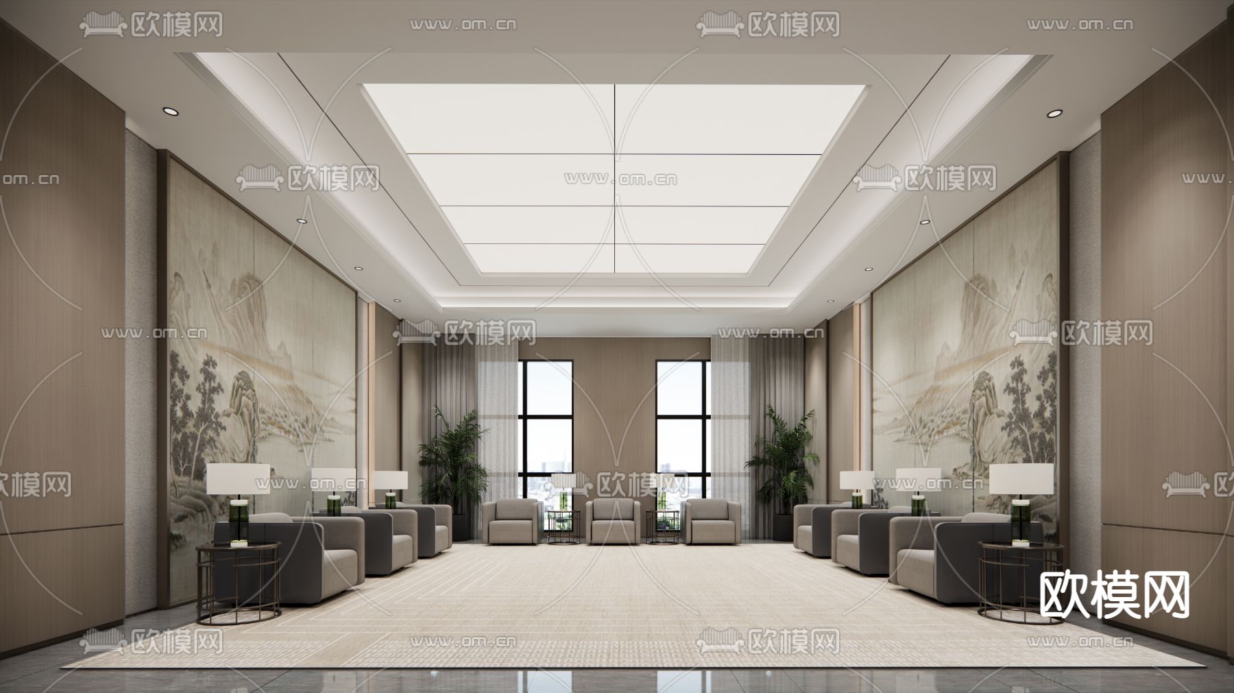 中式贵宾接待室su模型下载（渲染图1）