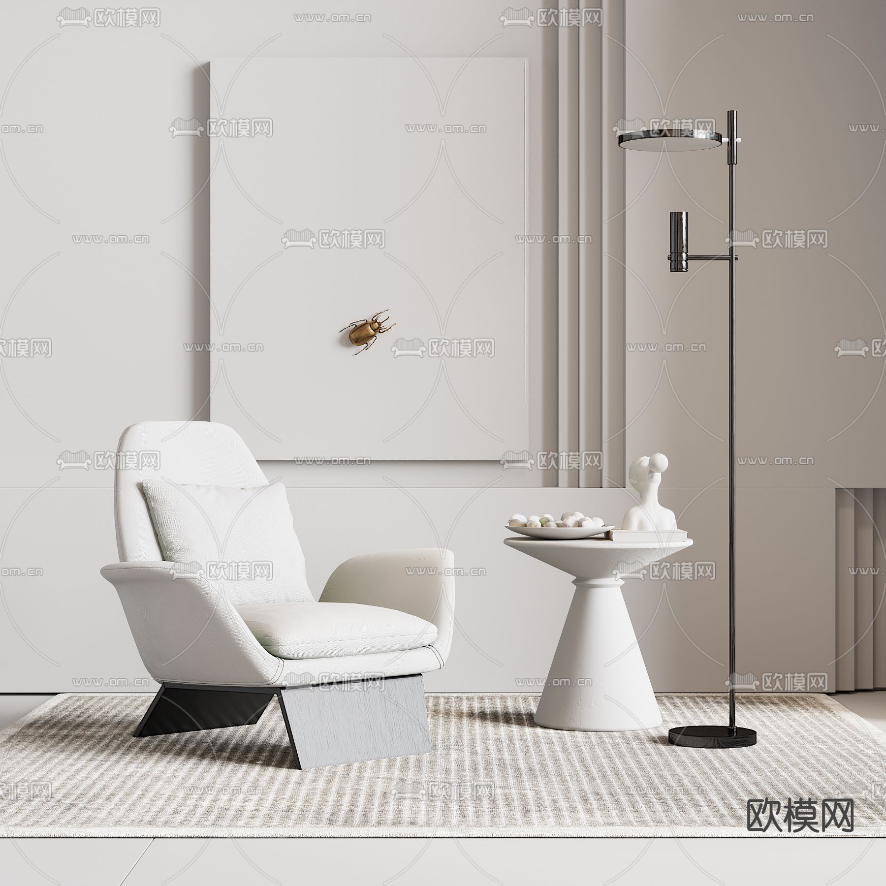 现代布艺休闲椅3d模型下载（渲染图4）