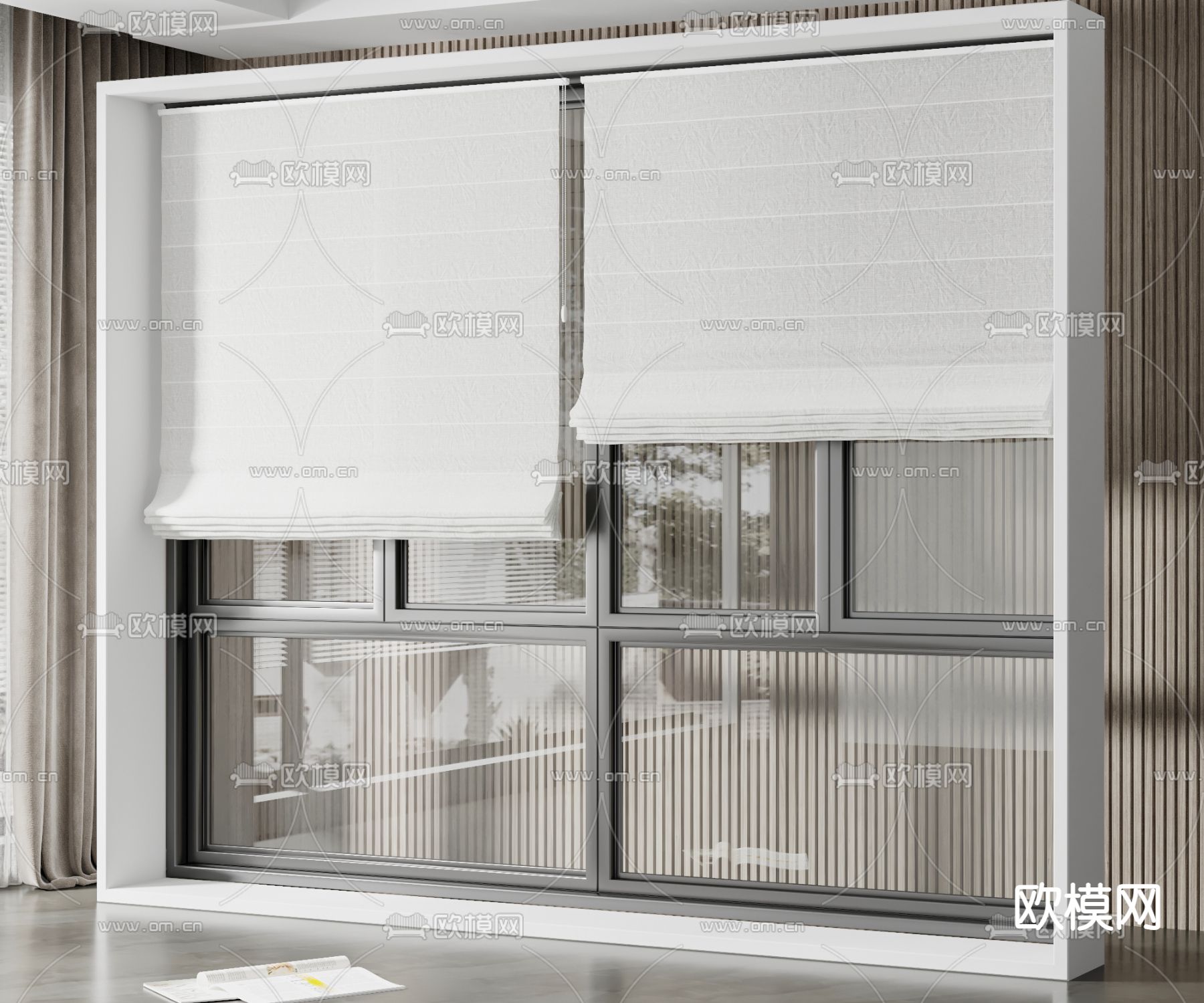 现代布艺卷帘su模型下载（渲染图1）