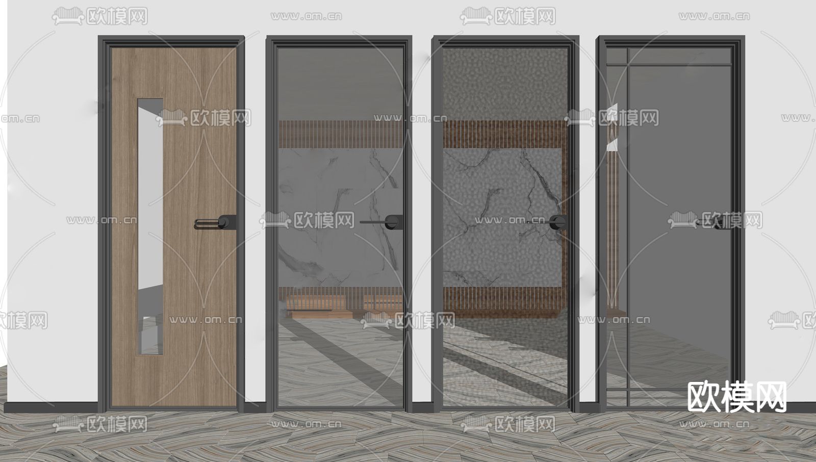 现代玻璃门su模型下载（渲染图2）