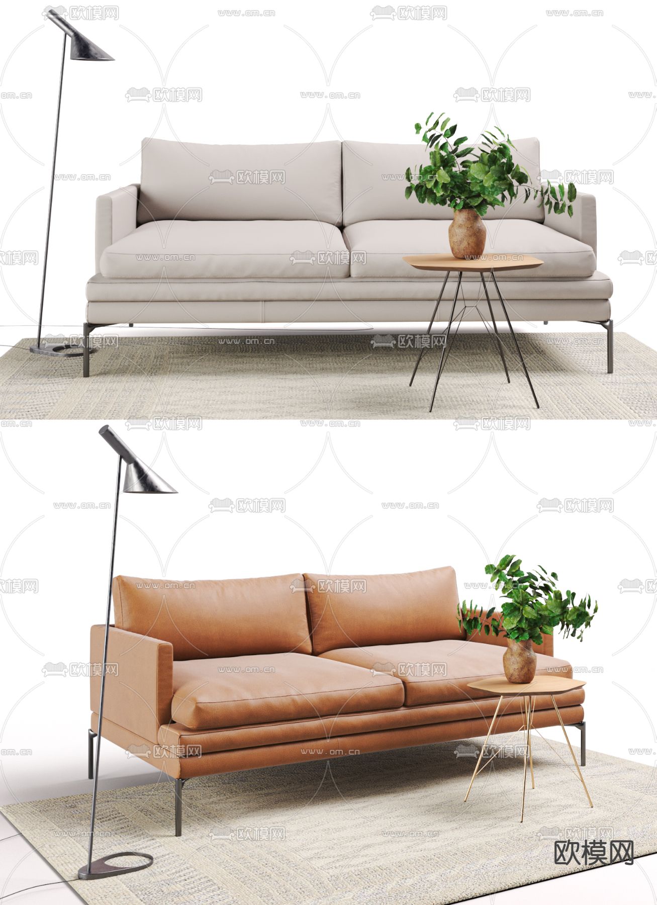 北欧布艺双人沙发3d模型下载（渲染图1）