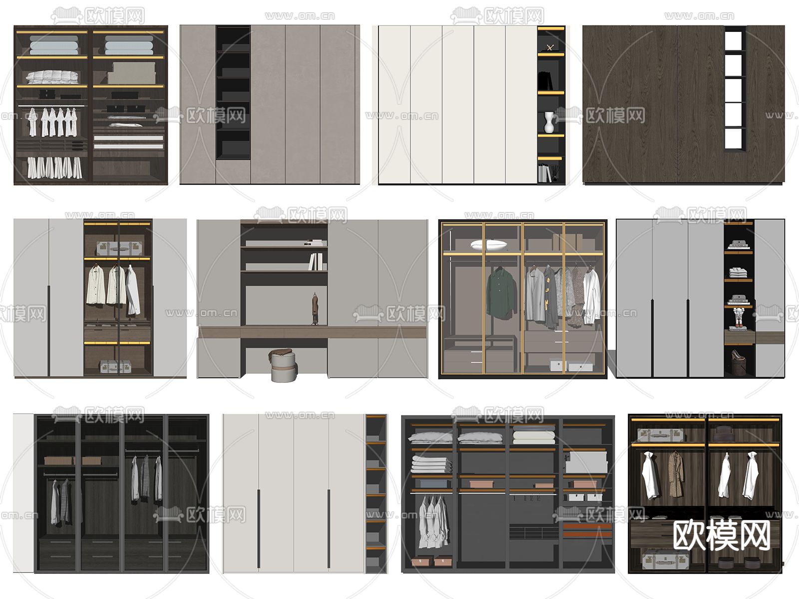 现代轻奢衣柜su模型下载
