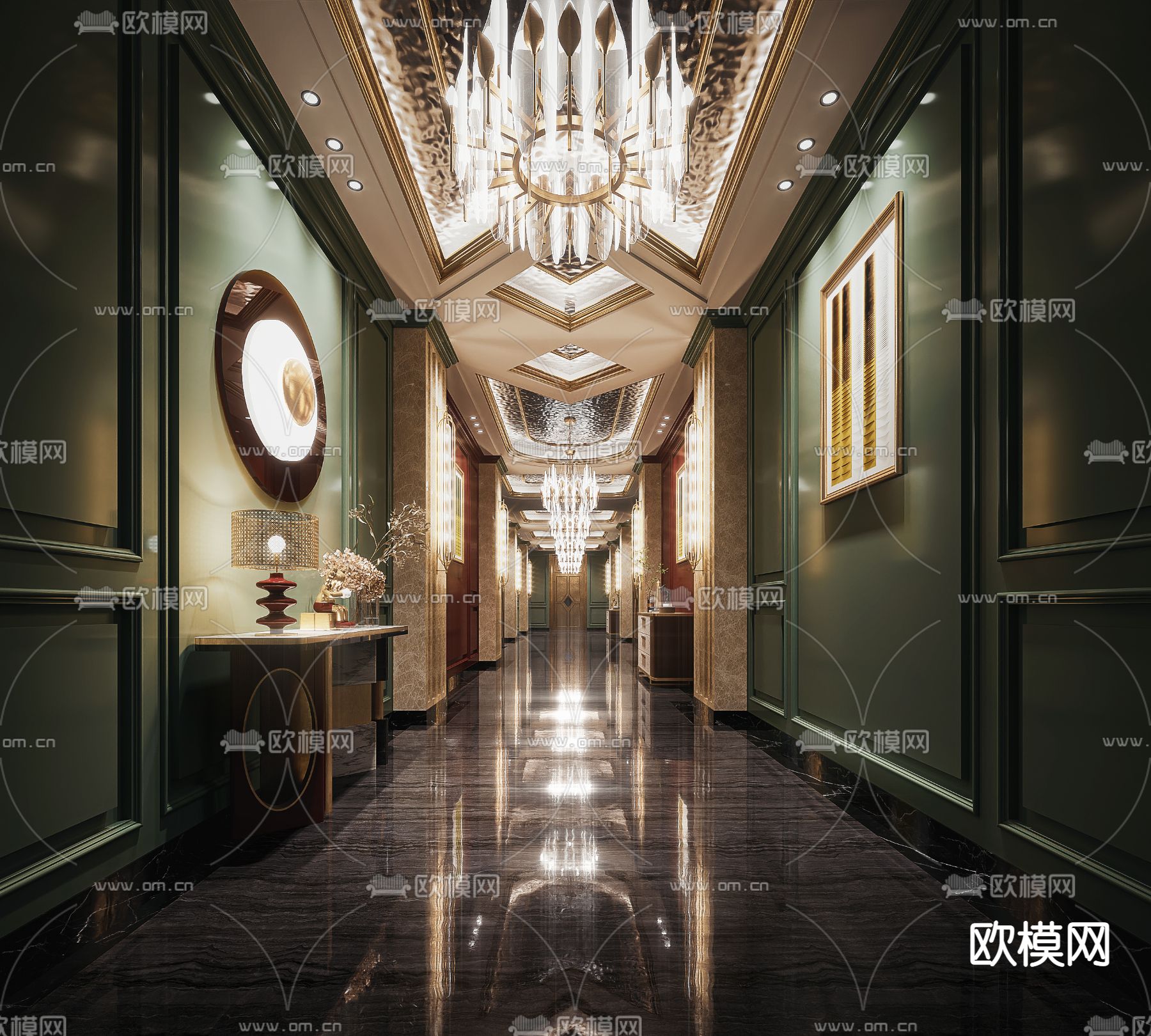 新古典酒店走廊过道3d模型下载