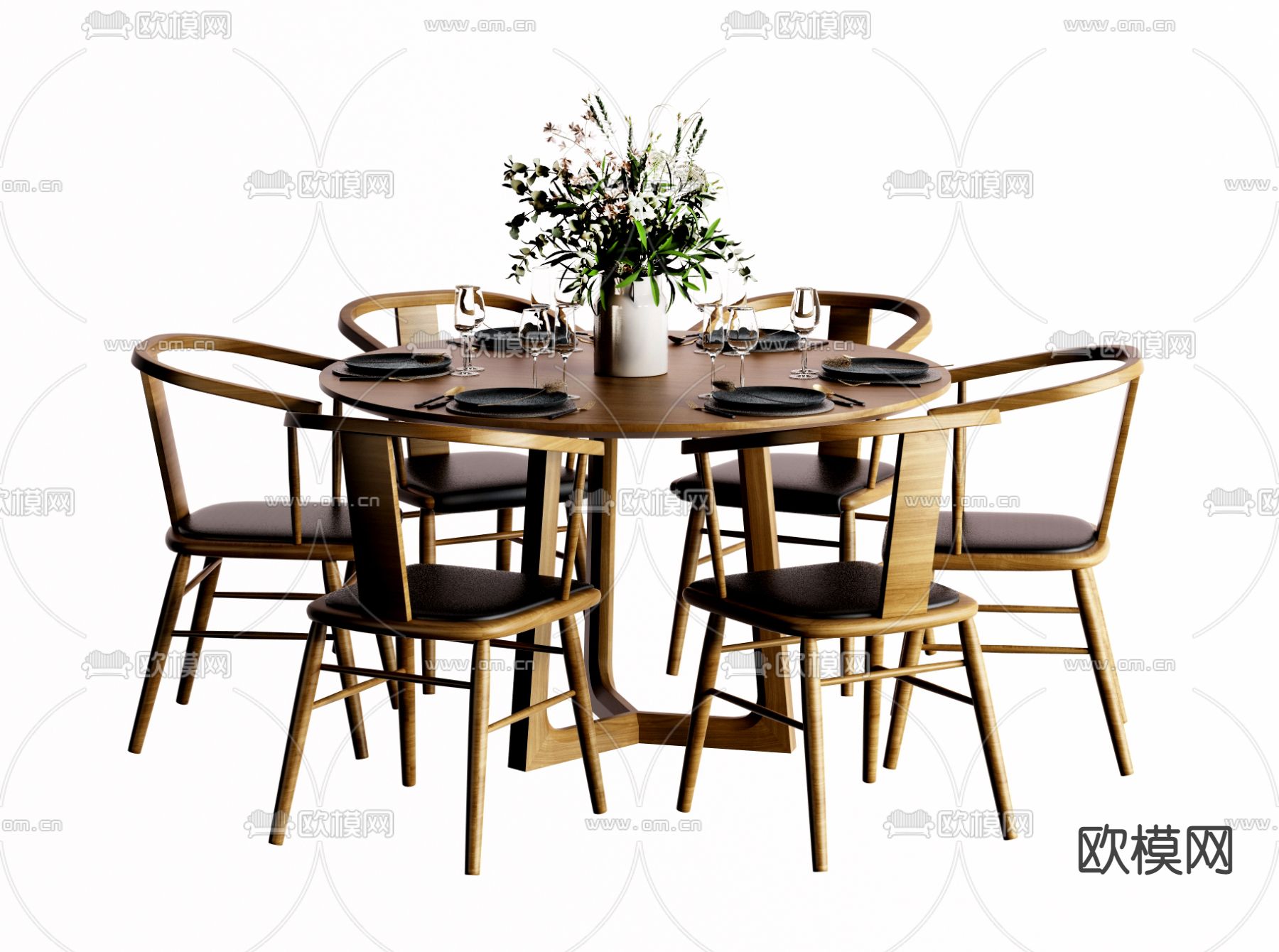 北欧实木餐桌椅3d模型下载（渲染图2）