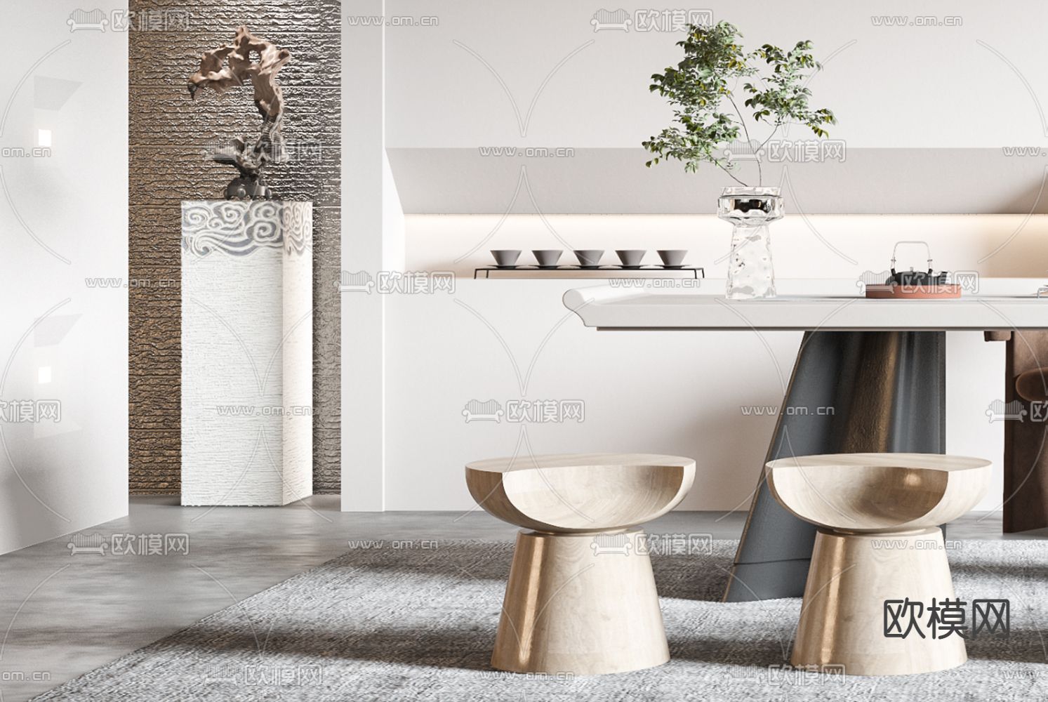 新中式茶室3d模型下载（渲染图2）