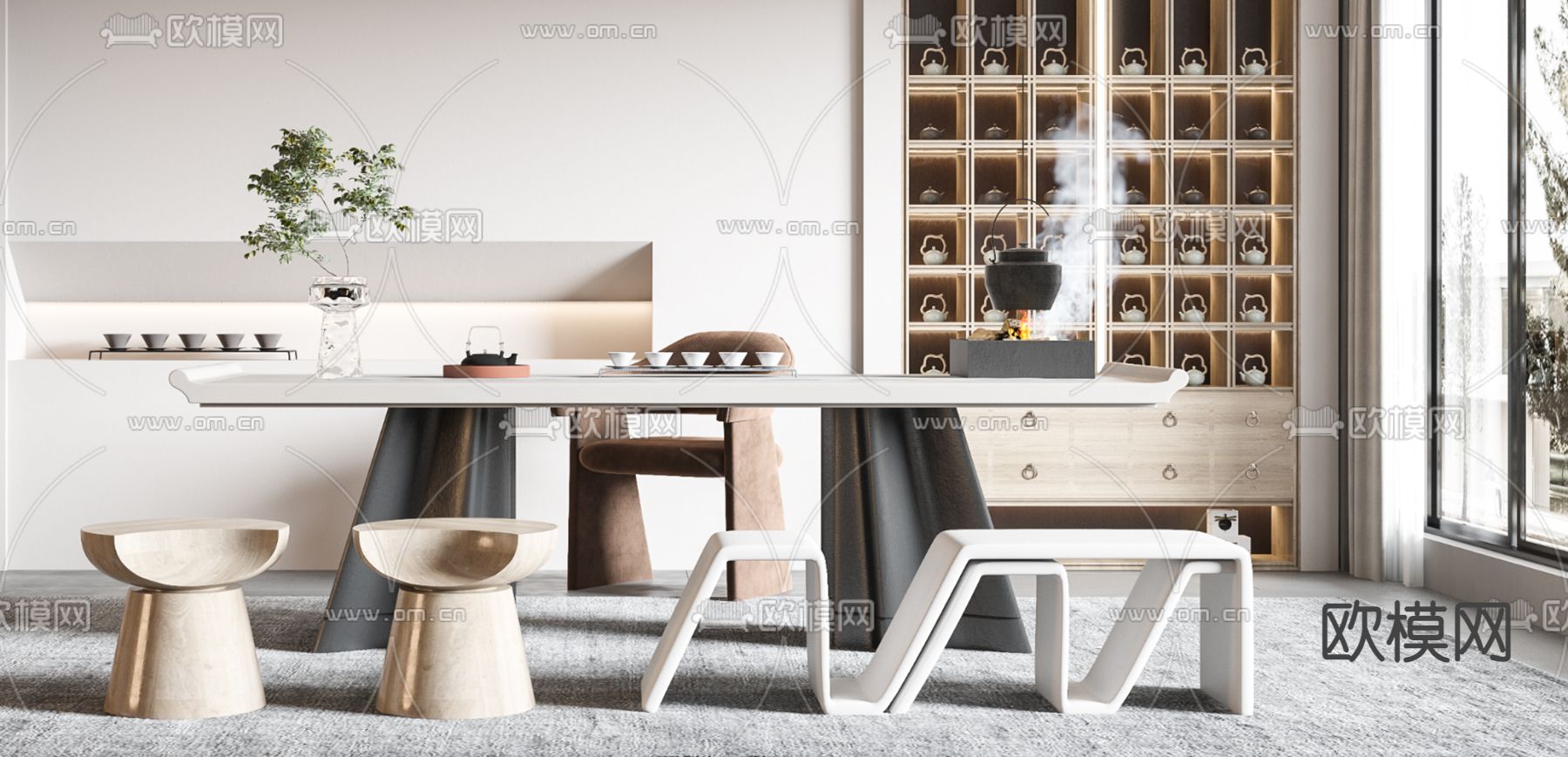 新中式茶室3d模型下载（渲染图3）