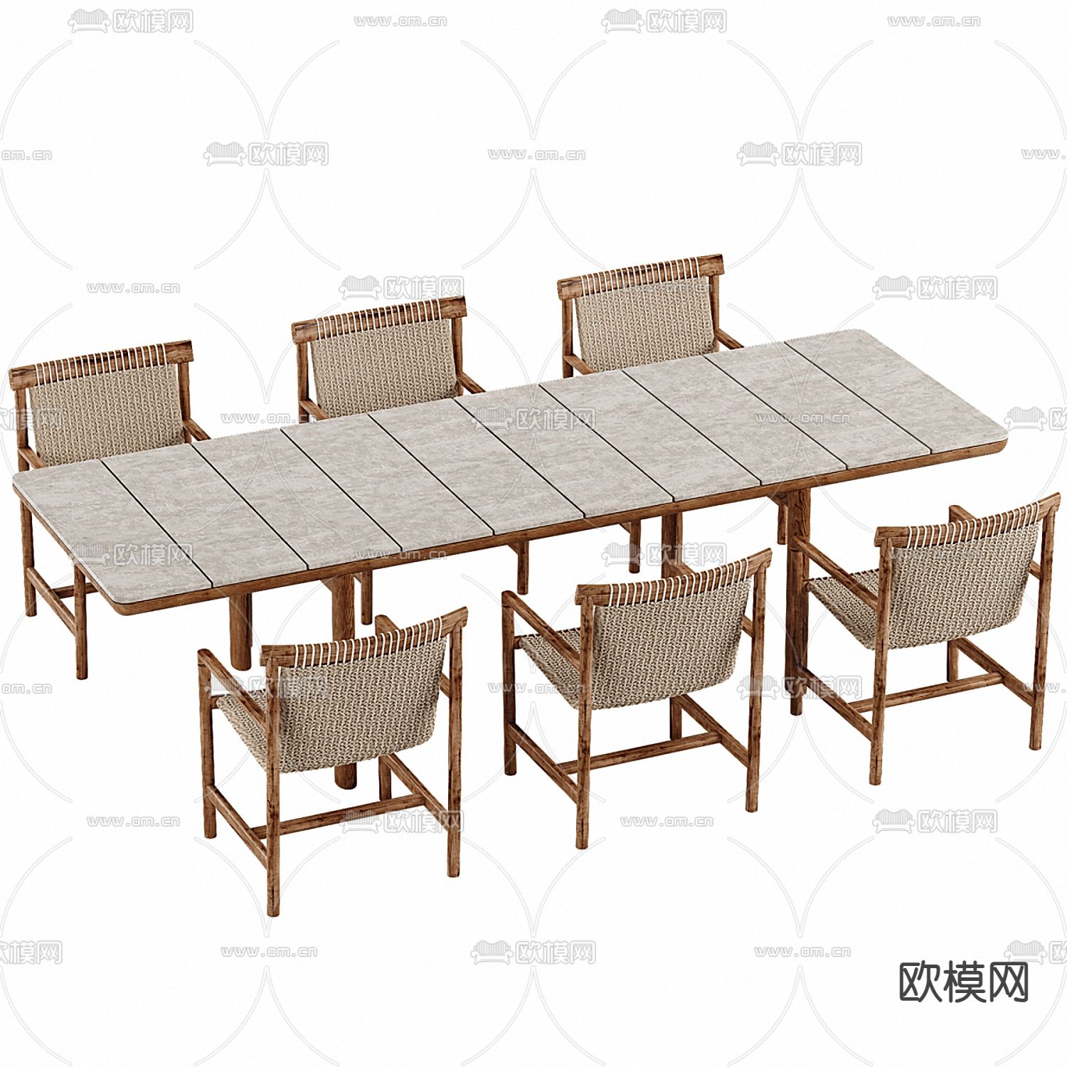 Poltrona Frau 实木户外桌椅3d模型下载（渲染图2）