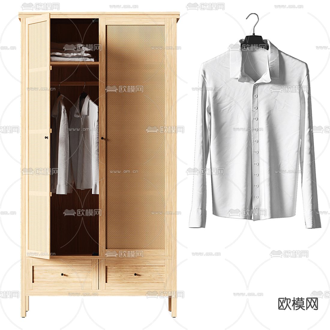 北欧编藤衣柜3d模型下载（渲染图1）
