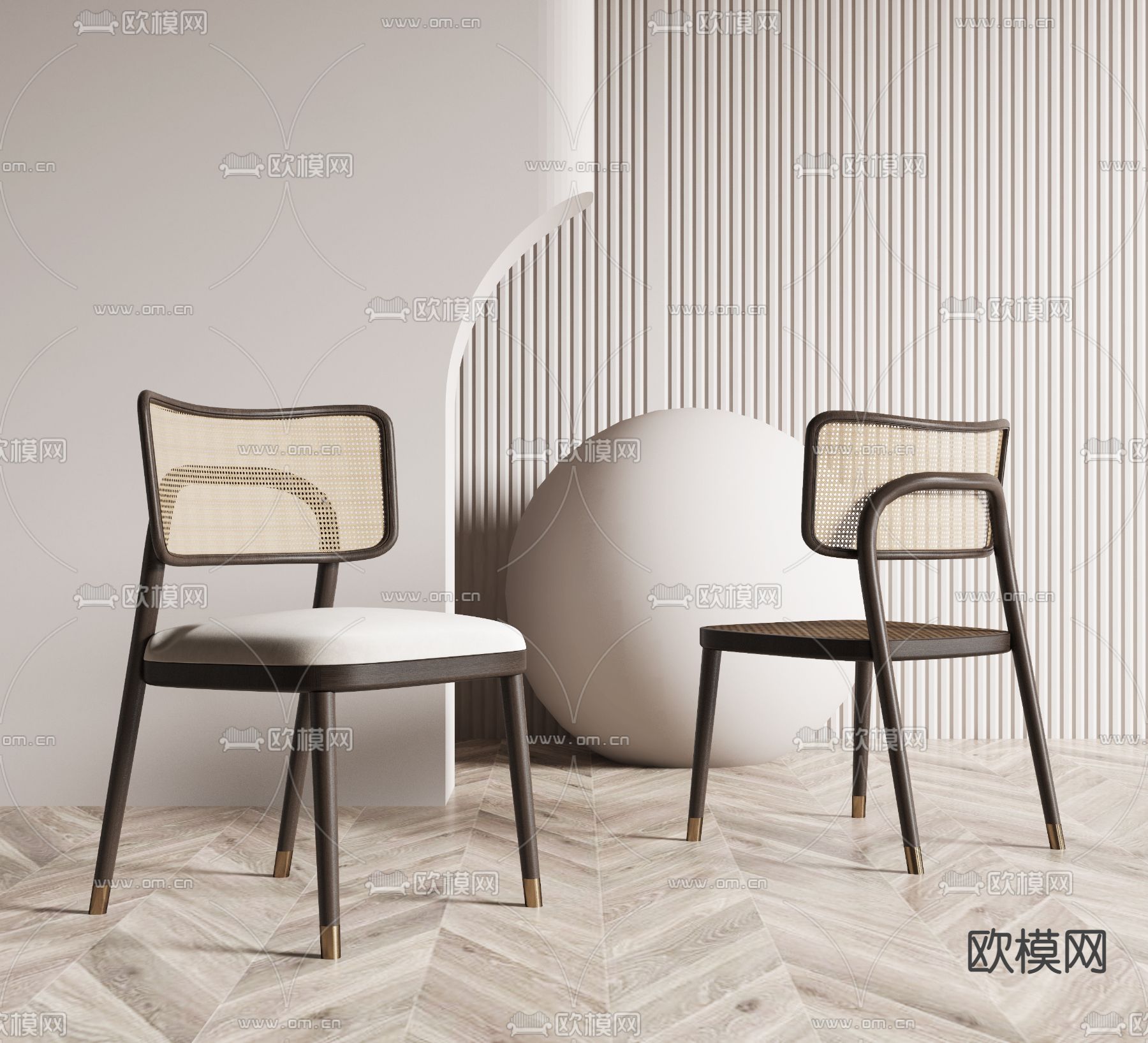 侘寂风布艺单椅3d模型下载