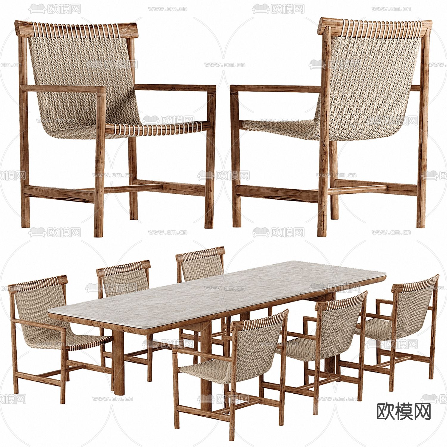 Poltrona Frau 实木户外桌椅3d模型下载（渲染图1）