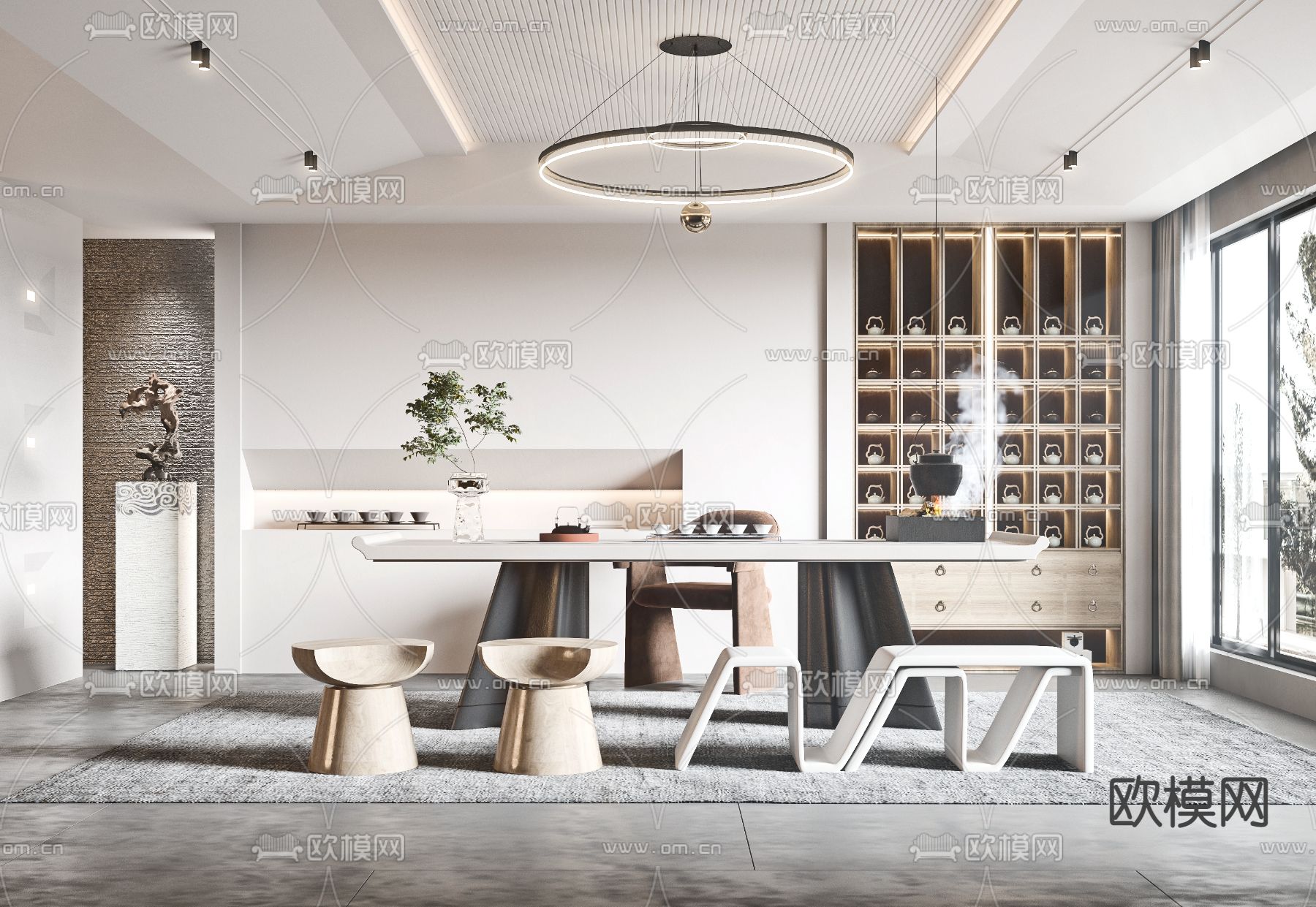 新中式茶室3d模型下载（渲染图1）