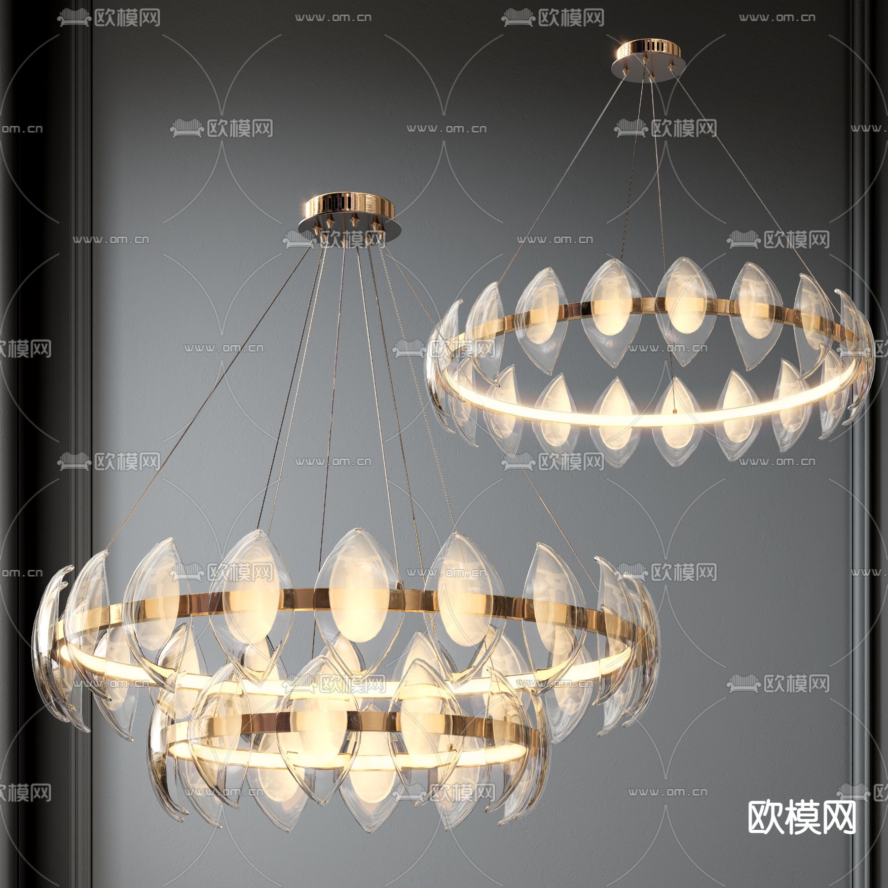 现代轻奢金属双层吊灯3d模型下载（渲染图2）