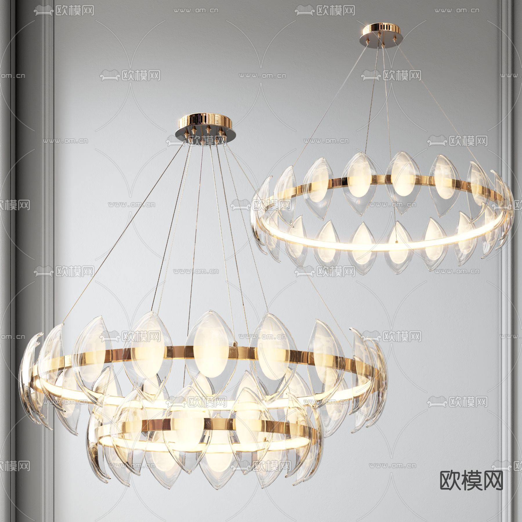 现代轻奢金属双层吊灯3d模型下载（渲染图1）