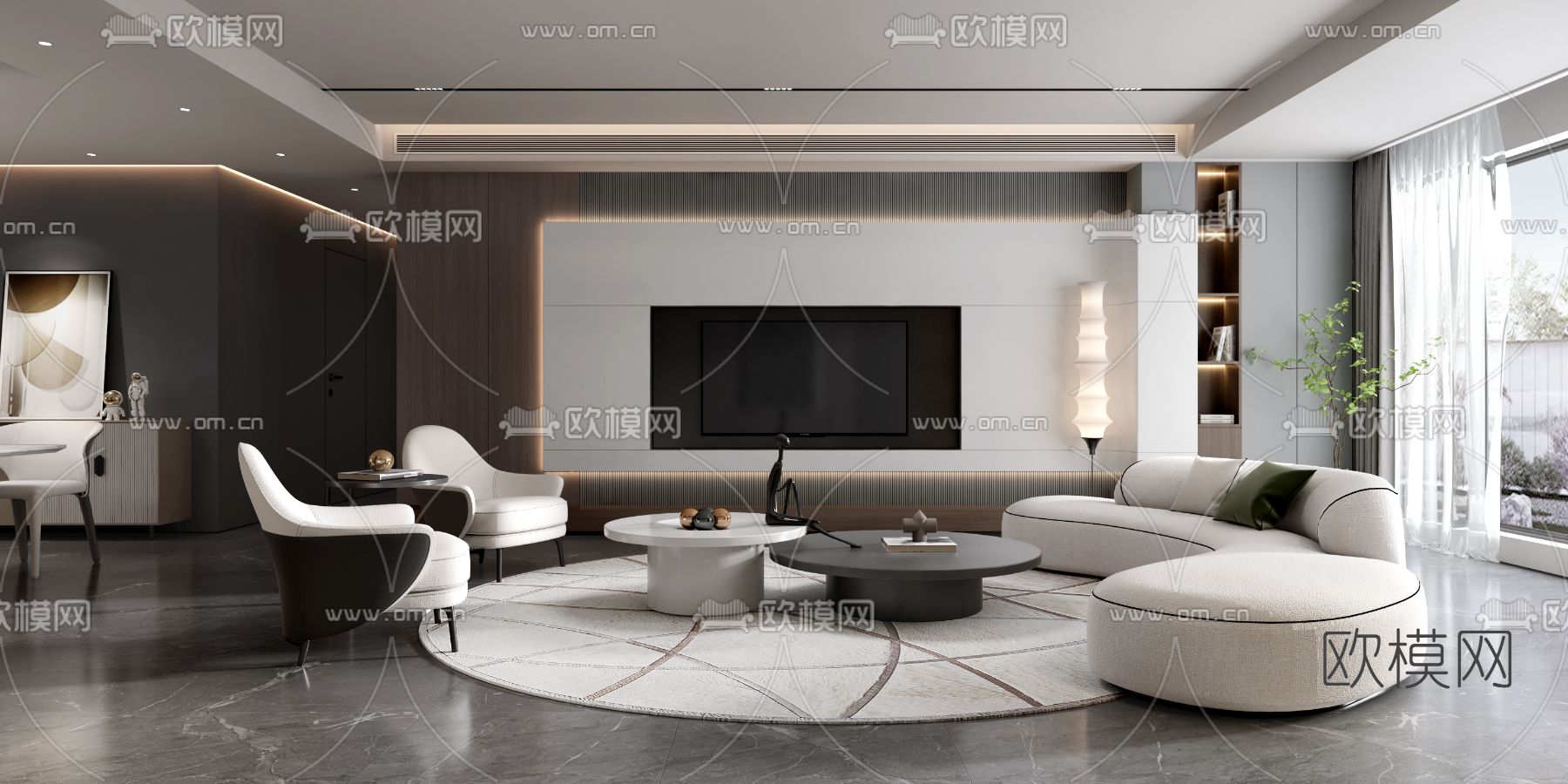 现代极简客厅餐厅3d模型