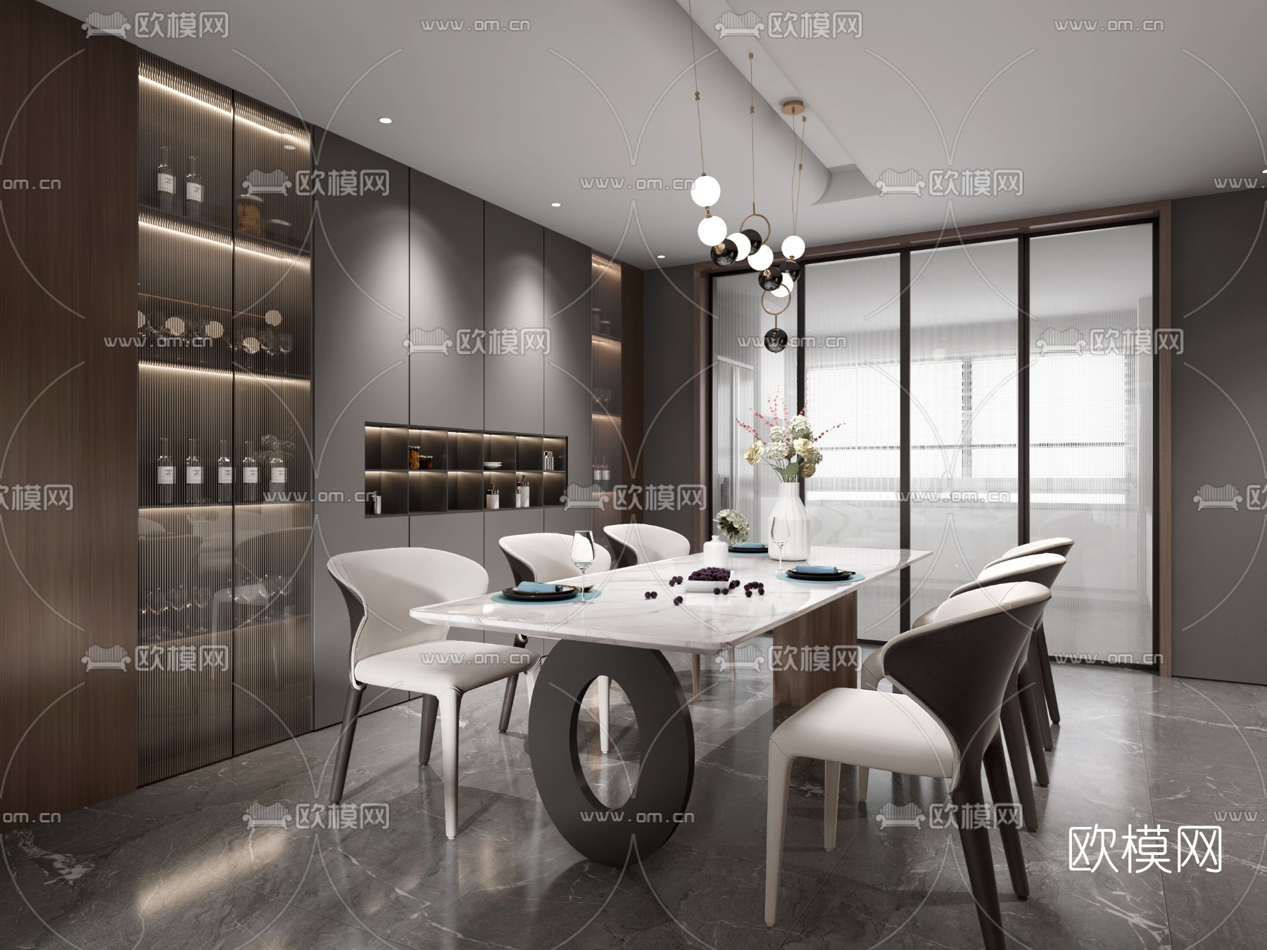现代极简客厅餐厅3d模型