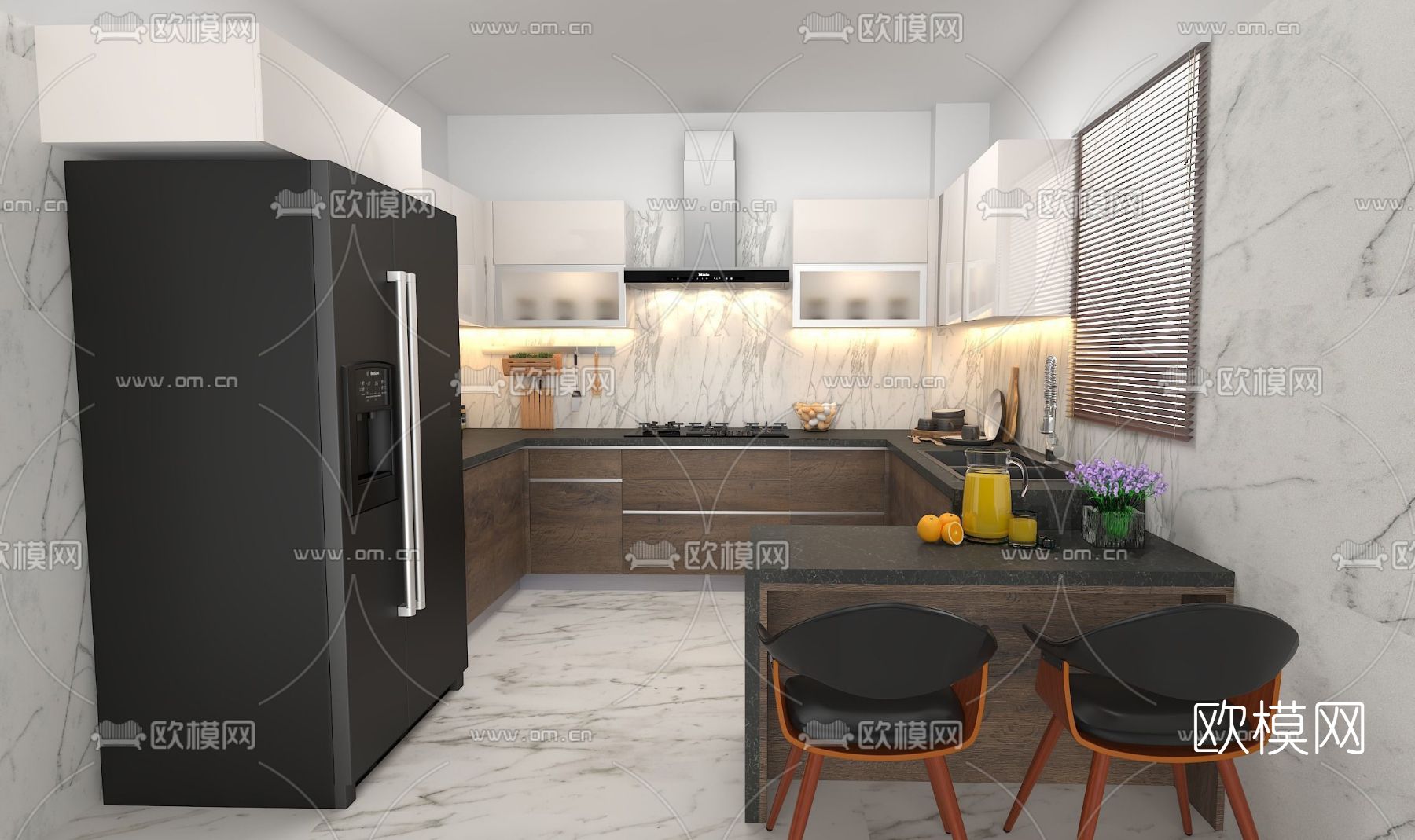 现代开放式厨房免费3d模型下载