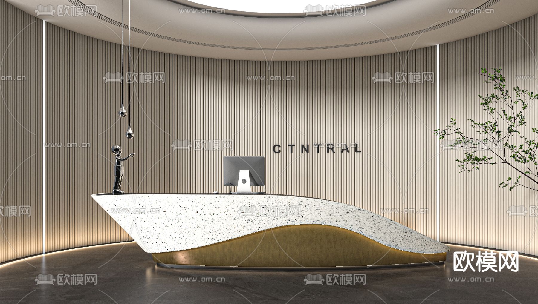 现代接待台前台su模型下载（渲染图1）