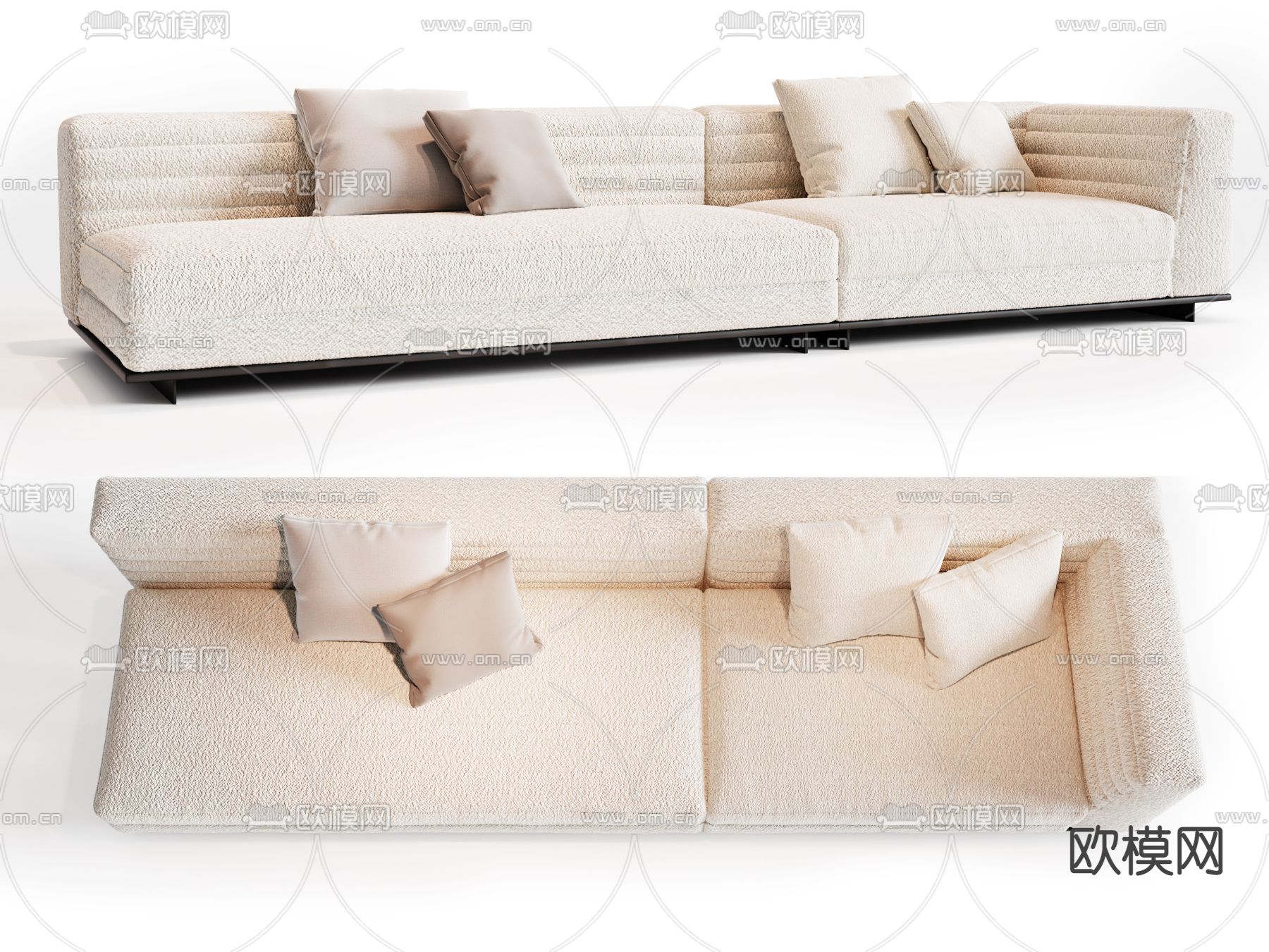 侘寂布艺多人沙发3d模型下载（渲染图1）
