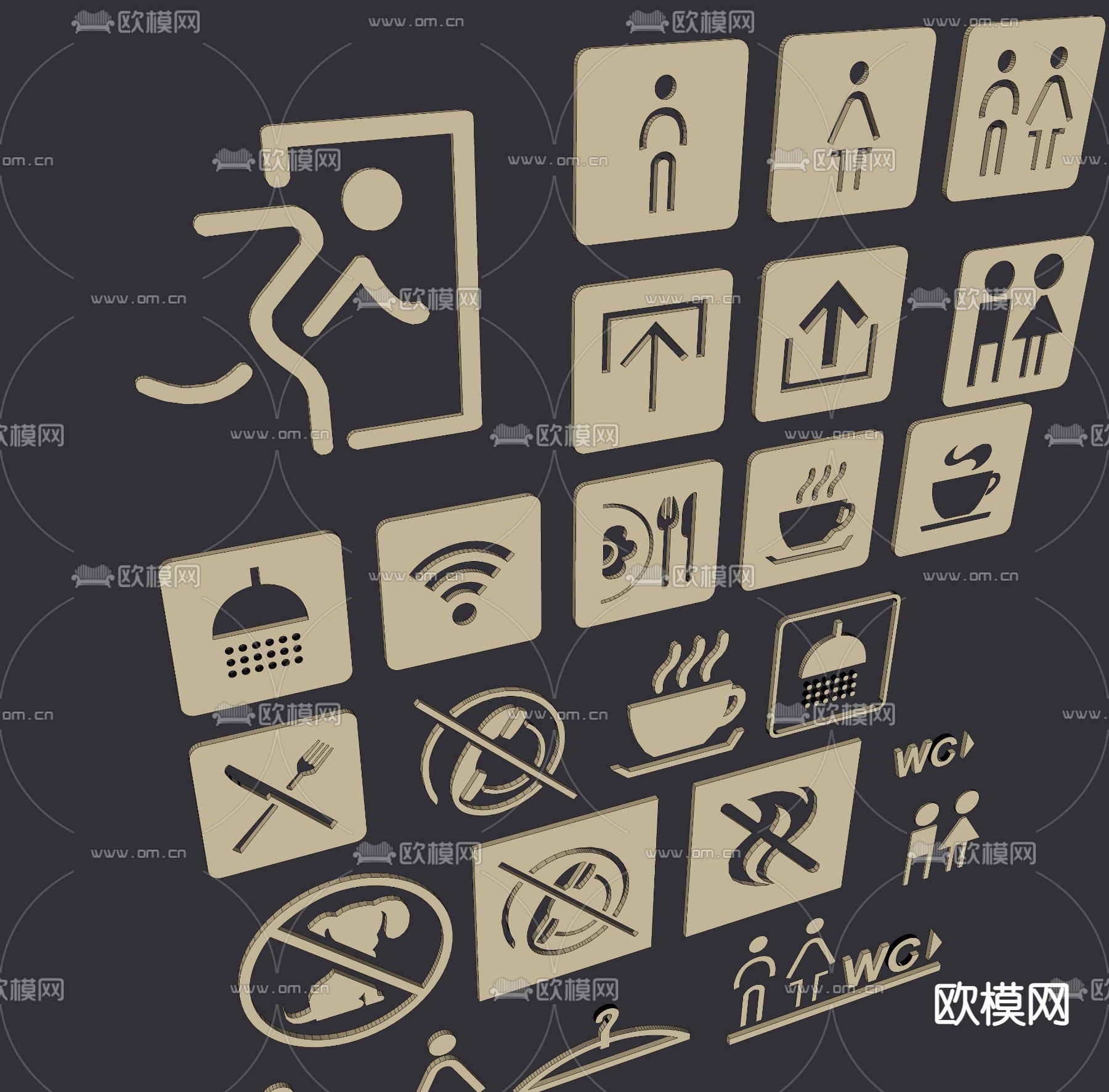 现代导视标牌卫生间标识su模型下载（渲染图3）