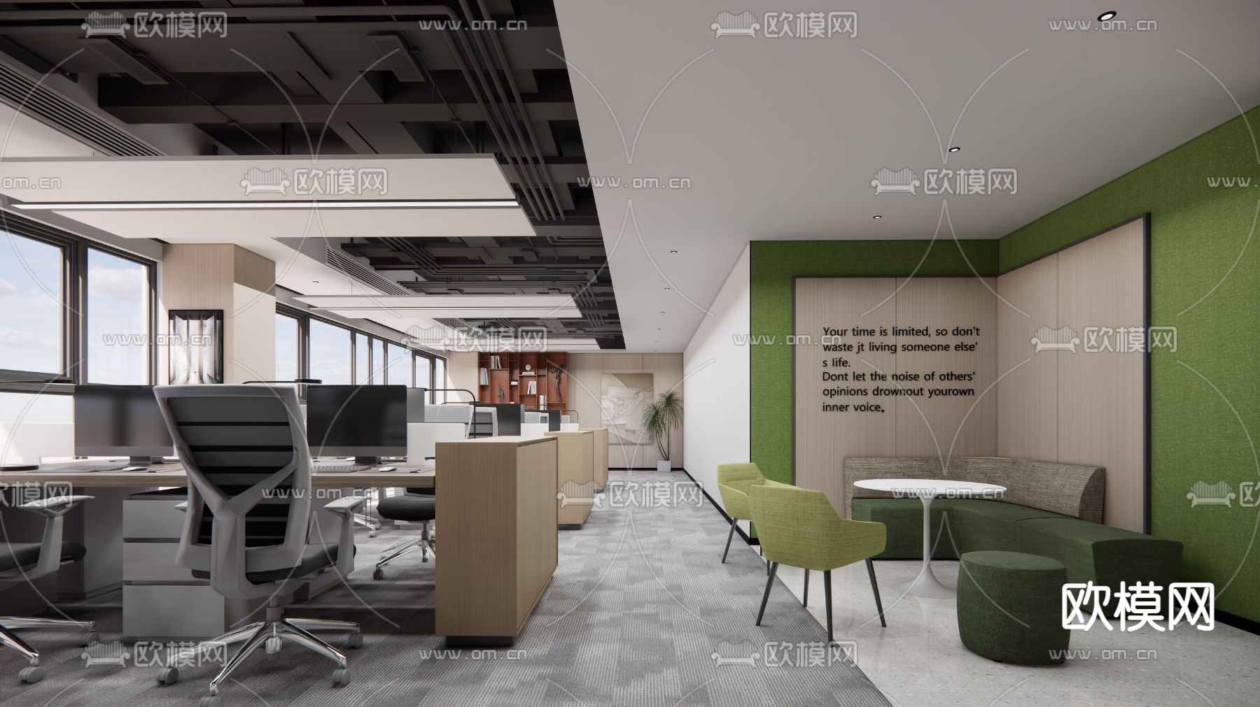 现代公共办公区su模型下载（渲染图1）